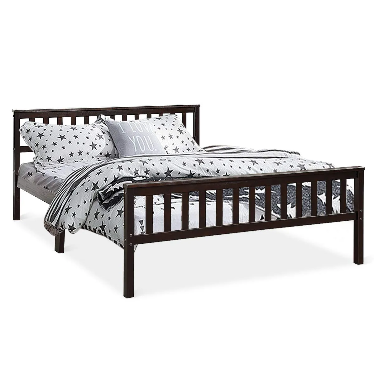 Giantex Wood Slats Great Support with Six Legs, No Box Spring Needed, Antique Espresso (Queen)
