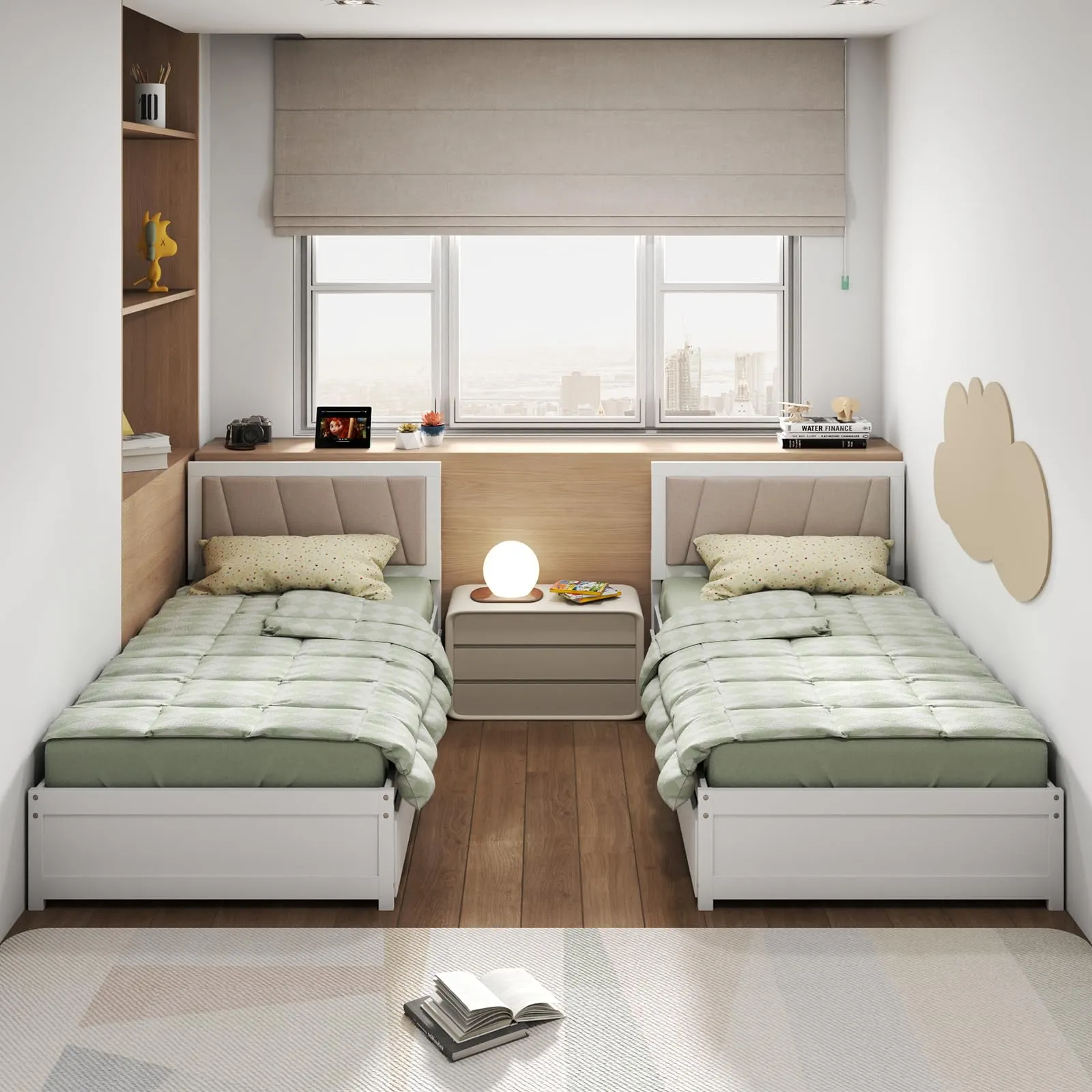 Giantex Wood Twin Bed with 2 Storage Drawers, Solid Wood Platform Bed with Upholstered Headboard