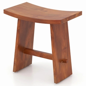 Giantex 20 Inch Teak Shower Bench Waterproof, Small Wood Shower Chair Seat w/Curved Seat bench seat, tufted bench