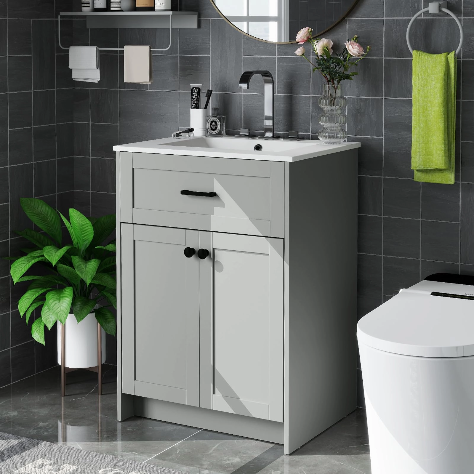 Giantex 24 Undermount Bathroom Cabinet with Ceramic Basin