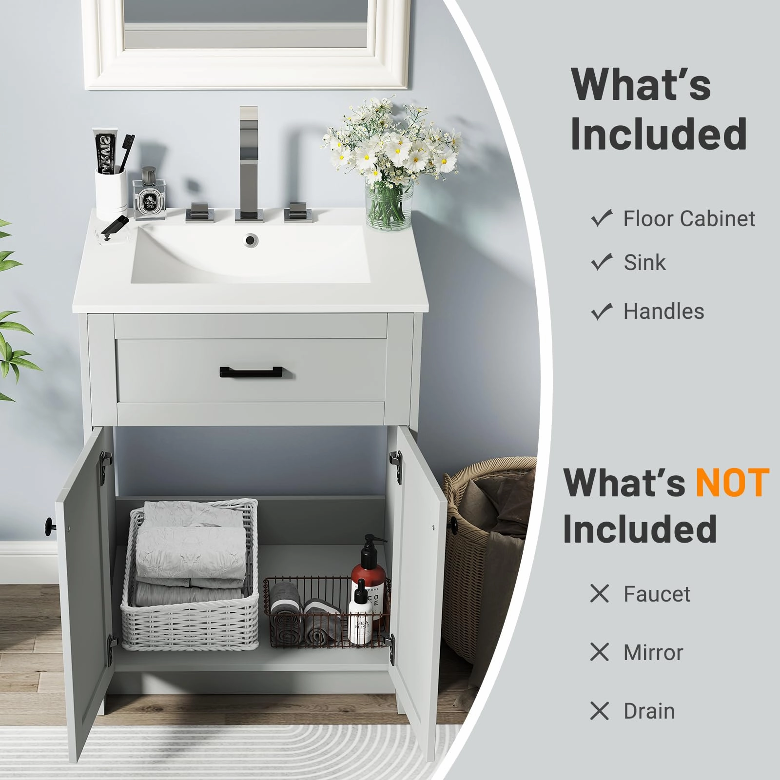 Giantex 24 Undermount Bathroom Cabinet with Ceramic Basin