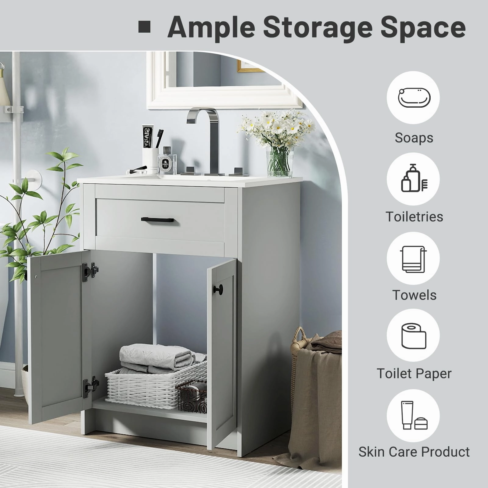 Giantex 24 Undermount Bathroom Cabinet with Ceramic Basin