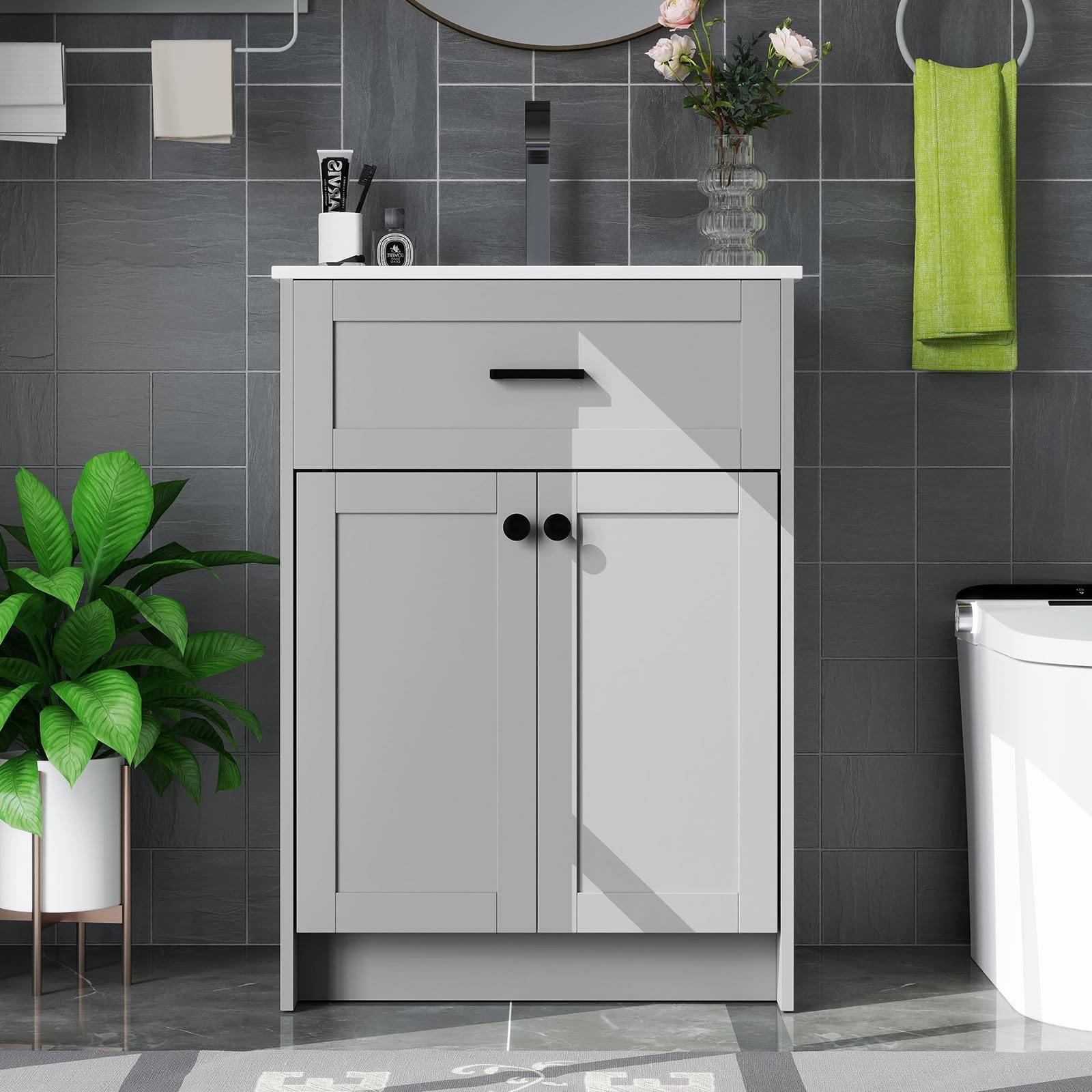 Giantex 24 Undermount Bathroom Cabinet with Ceramic Basin