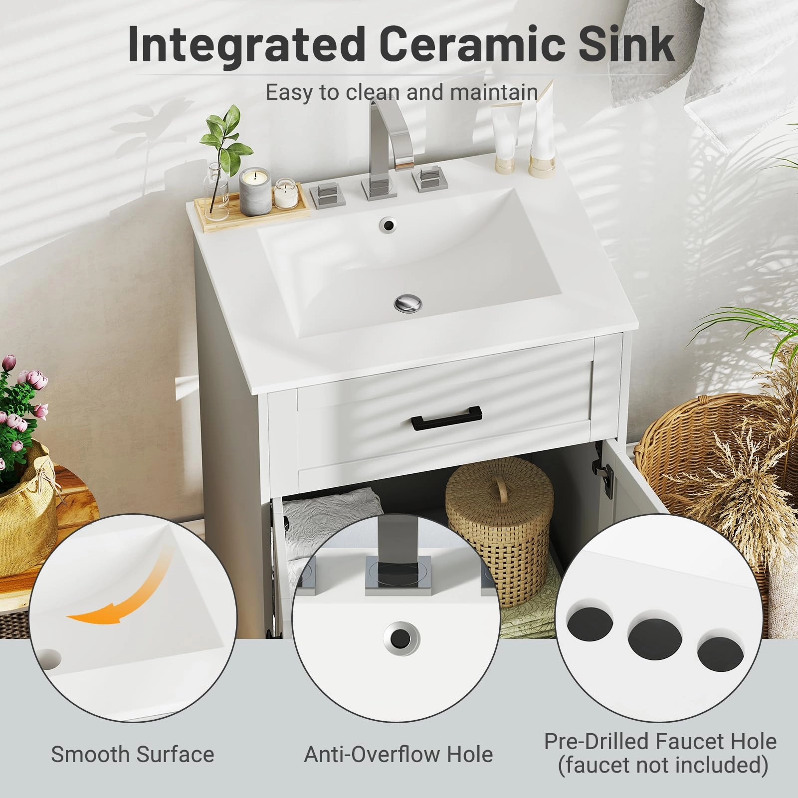 Giantex 24 Undermount Bathroom Cabinet with Ceramic Basin