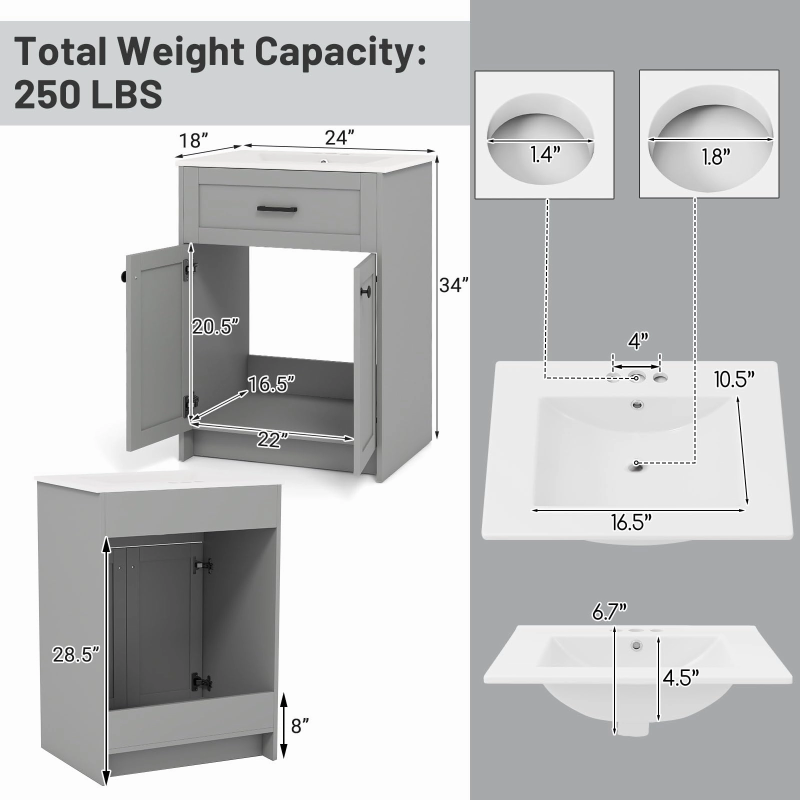 Giantex 24 Undermount Bathroom Cabinet with Ceramic Basin