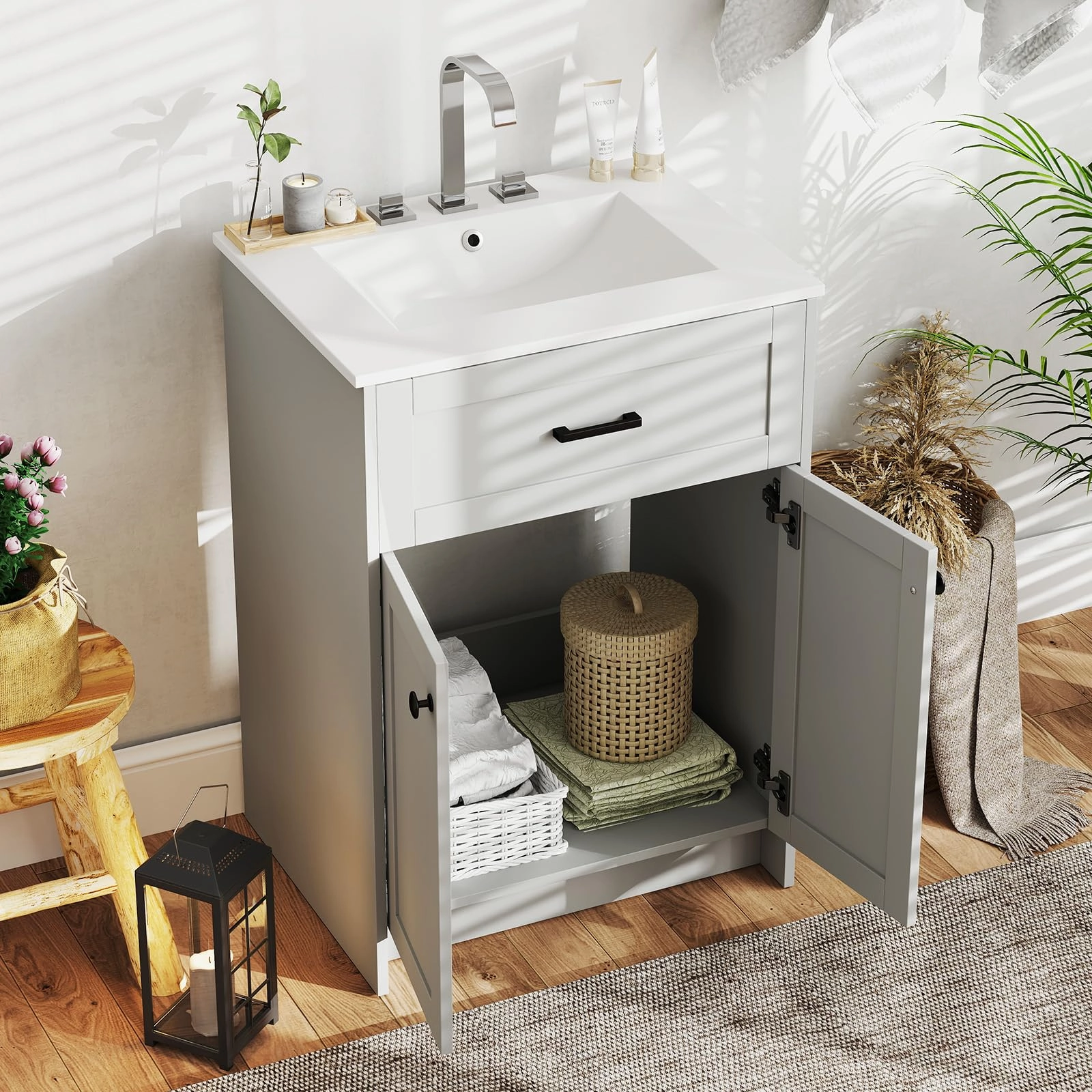 Giantex 24 Undermount Bathroom Cabinet with Ceramic Basin