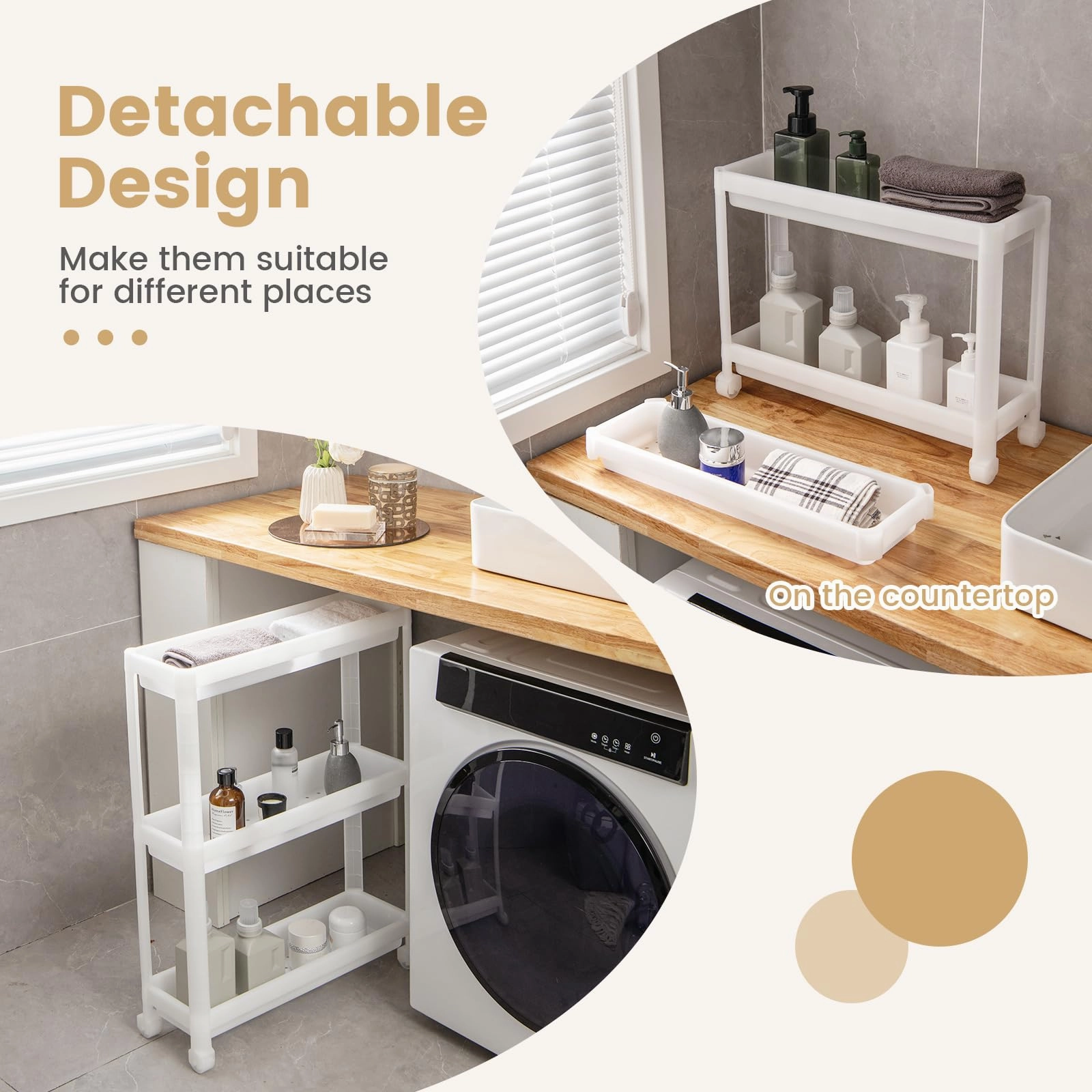 Giantex 2 Pack 3 Tier Slim Rolling Storage Cart with Wheels, Detachable Utility Cart with Drainage Holes