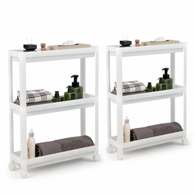 Giantex 2 Pack 3 Tier Slim Rolling Storage Cart with Wheels, Detachable Utility Cart with Drainage Holes bathroom storage cabinet, over toilet storage