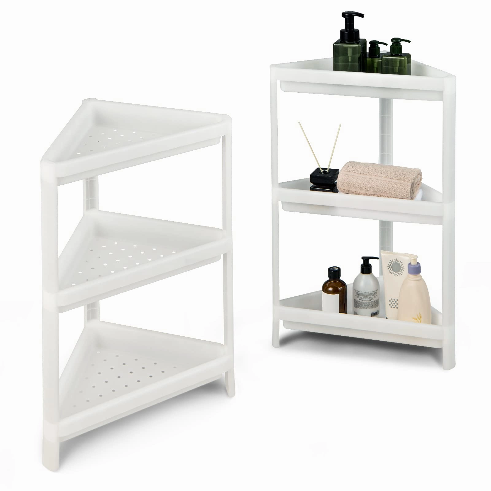 Giantex 2 Pack Corner Shelf Stand, 3-Tier Detachable Floor Corner Shower Shelf, Bathroom Corner Stand bathroom storage cabinet, over toilet storage