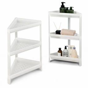 Giantex 2 Pack Corner Shelf Stand, 3-Tier Detachable Floor Corner Shower Shelf, Bathroom Corner Stand bathroom storage cabinet, over toilet storage