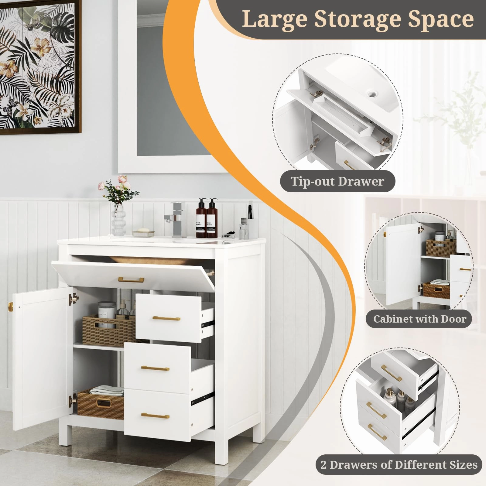 Giantex 30 Bathroom Vanity with Sink, Ceramic Basin Combo with 2 Drawers, 1 Door, 1 Flip-Out Drawer