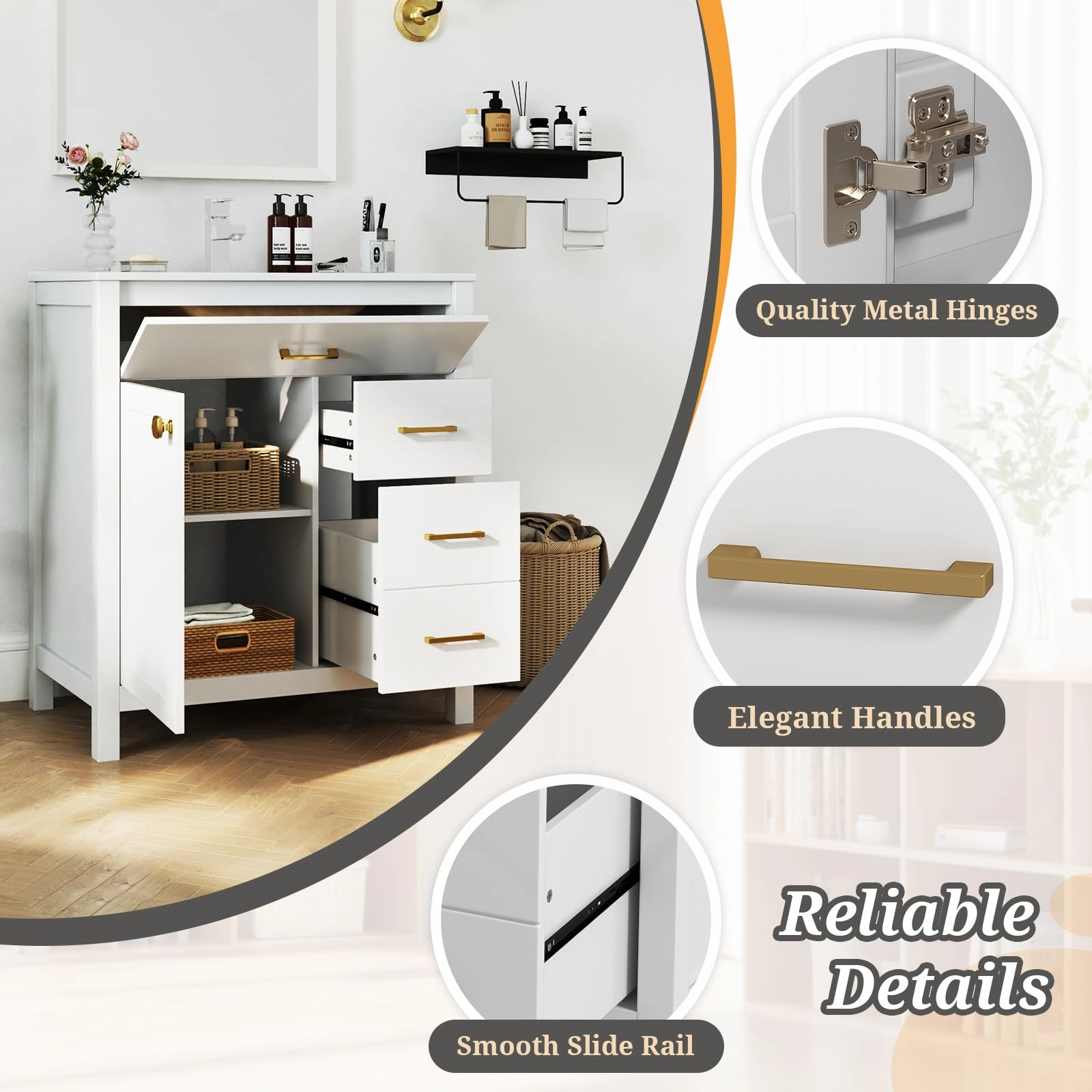 Giantex 30 Bathroom Vanity with Sink, Ceramic Basin Combo with 2 Drawers, 1 Door, 1 Flip-Out Drawer