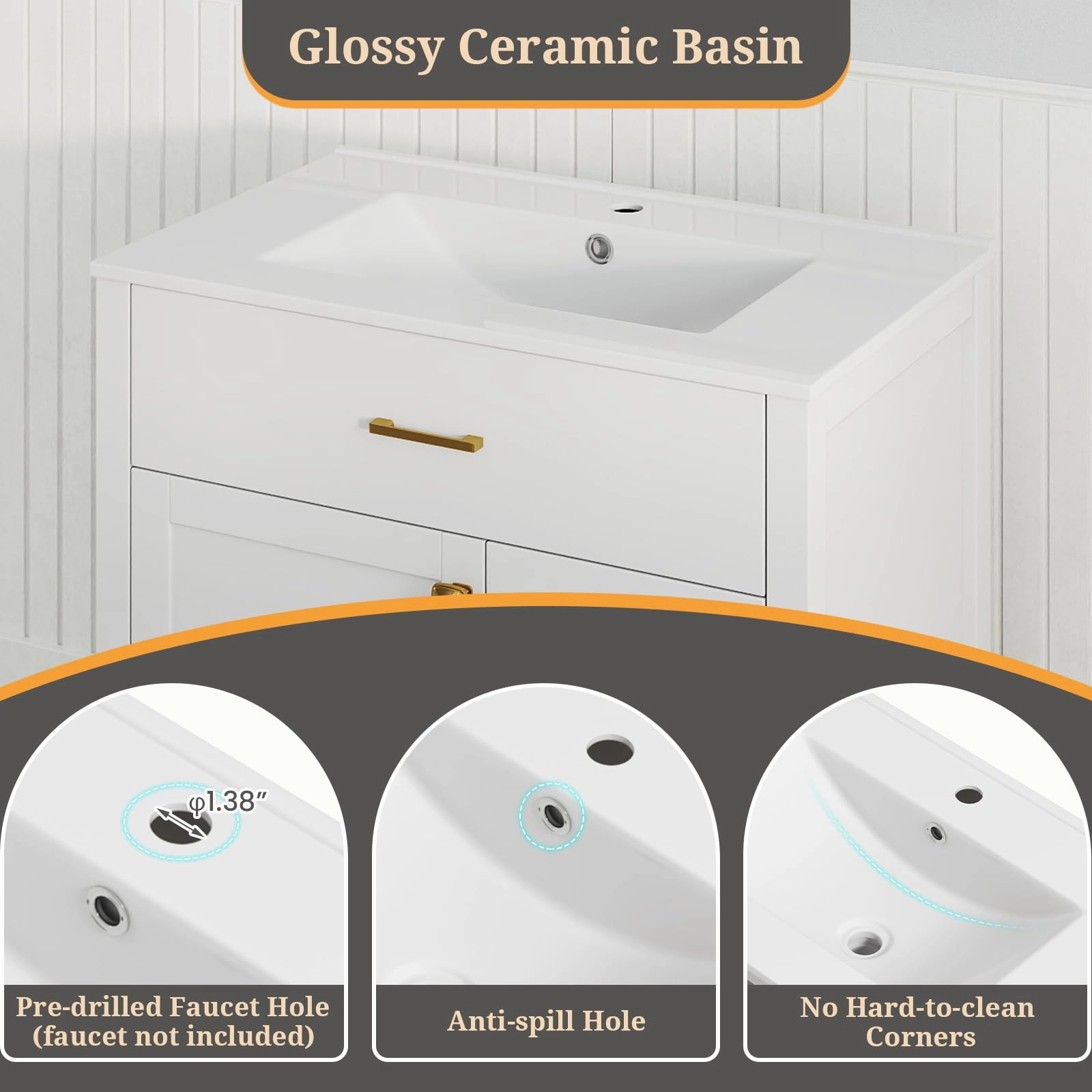 Giantex 30 Bathroom Vanity with Sink, Ceramic Basin Combo with 2 Drawers, 1 Door, 1 Flip-Out Drawer