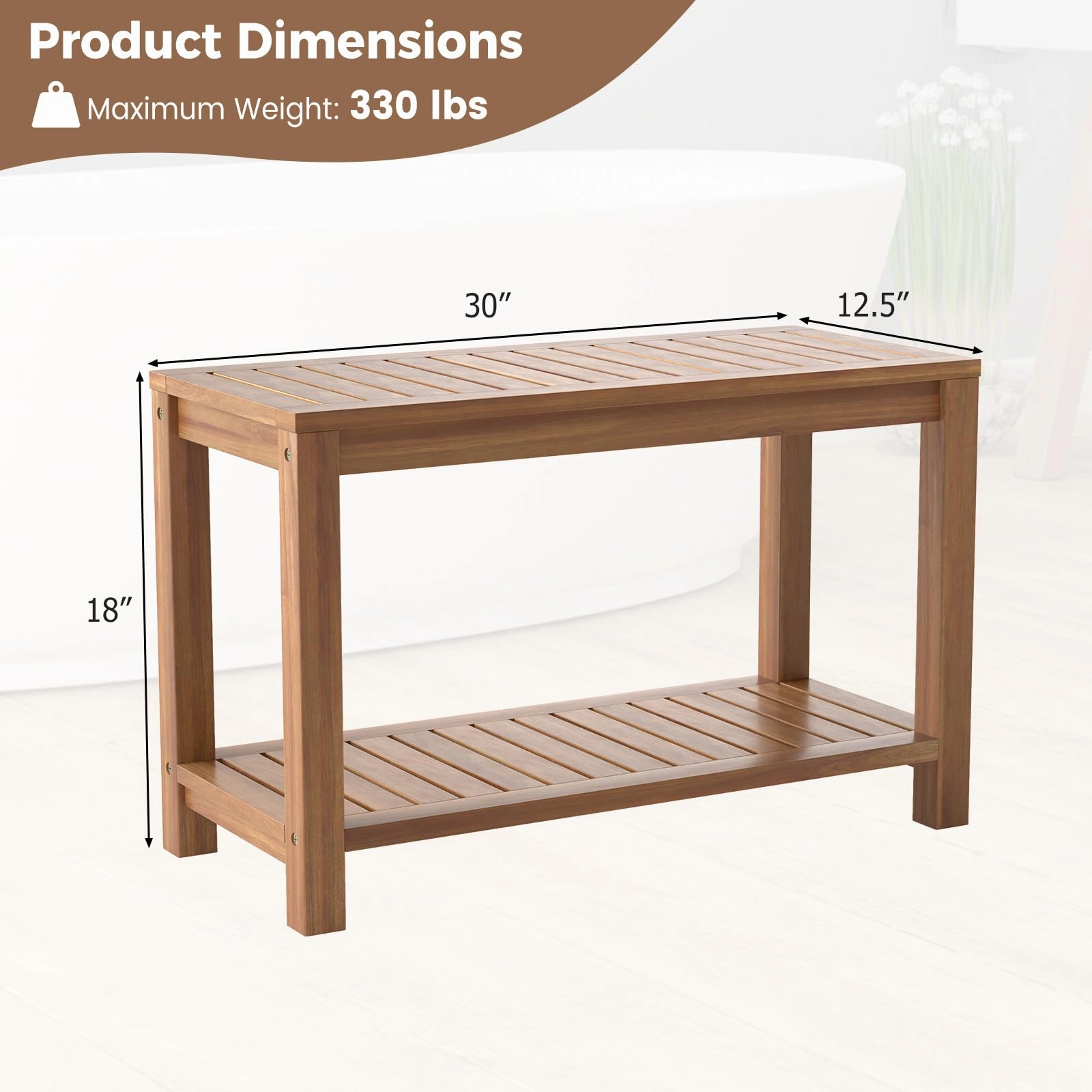 Giantex 30 Inch Teak Shower Bench with Shelf
