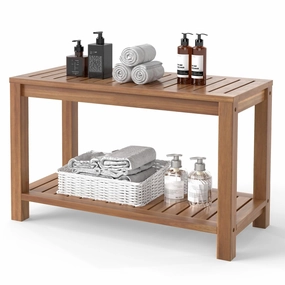 Giantex 30 Inch Teak Shower Bench with Shelf bench seat, tufted bench