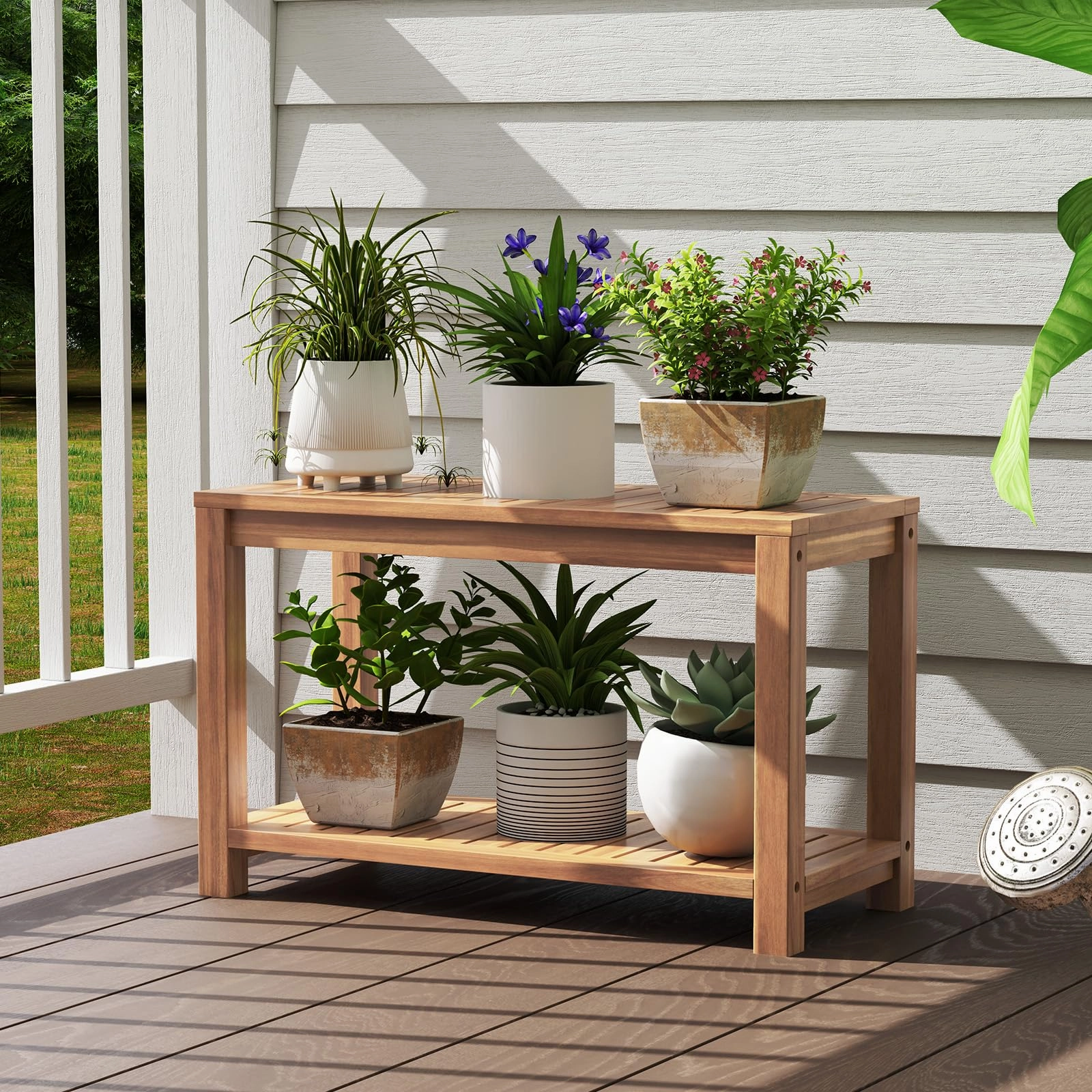 Giantex 30 Inch Teak Shower Bench with Shelf