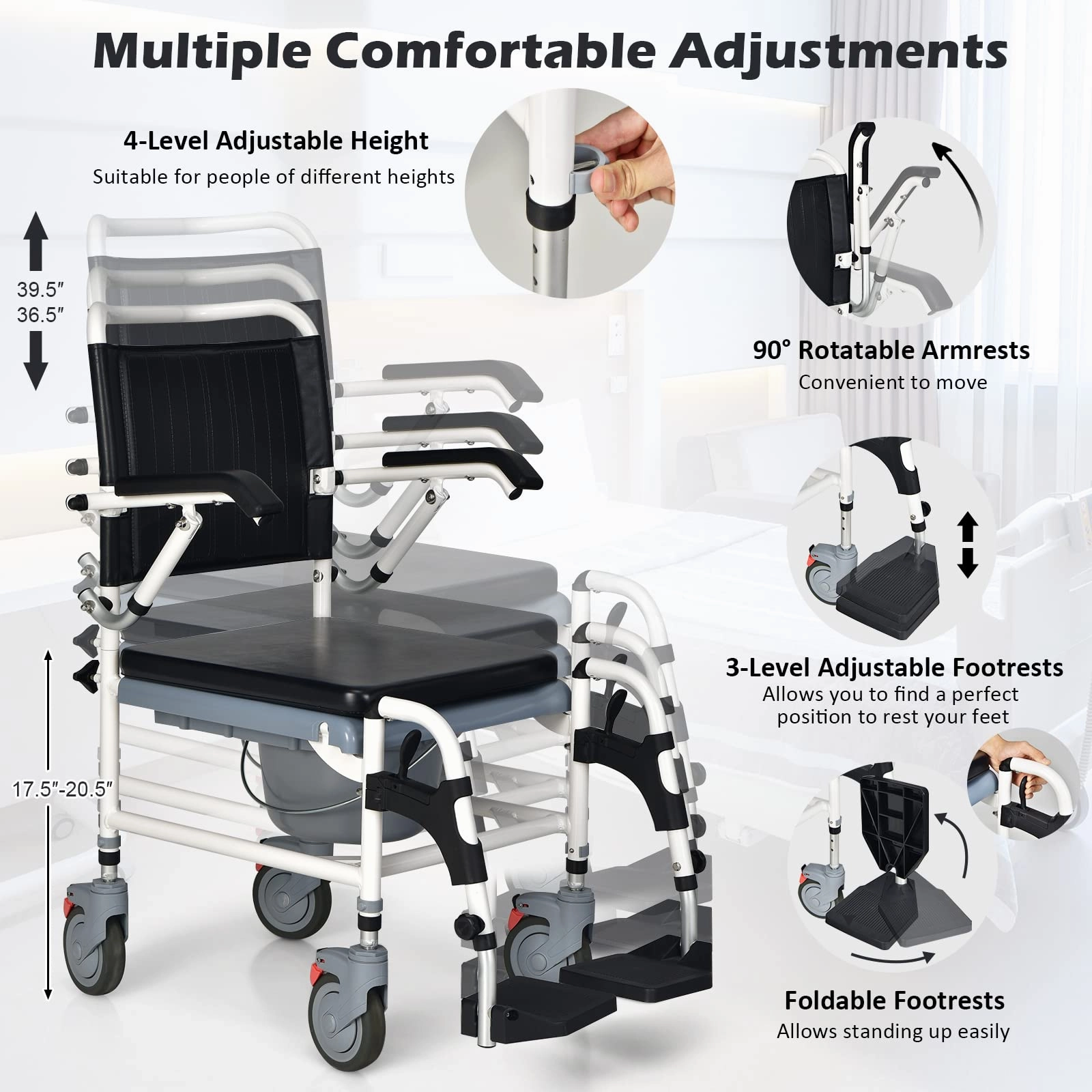 Giantex 4-in-1 Bedside Commode Shower Wheelchair
