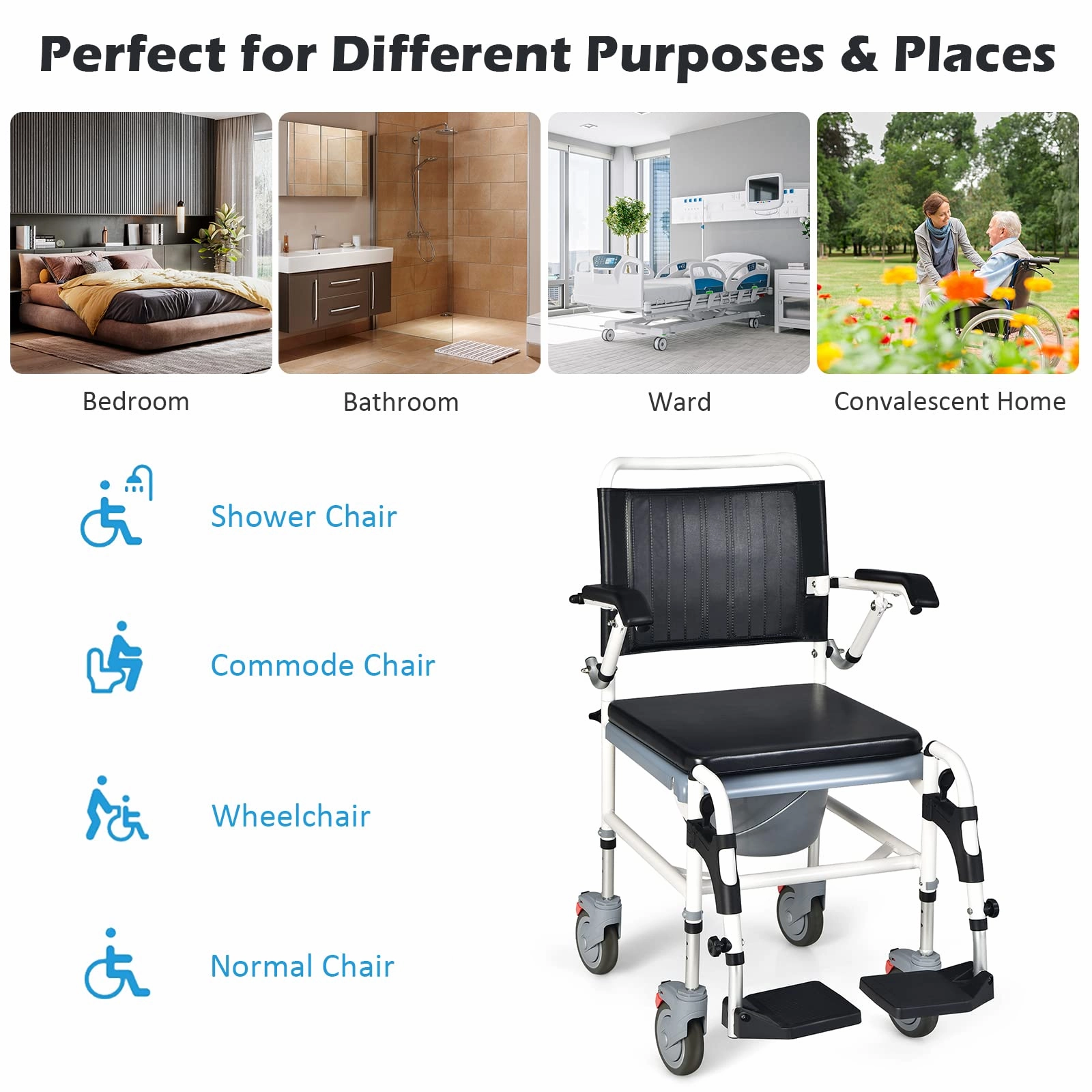 Giantex 4-in-1 Bedside Commode Shower Wheelchair