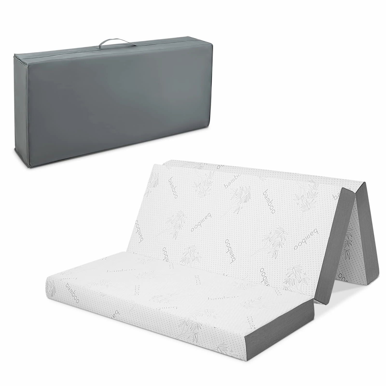 Giantex 4 Inch Tri Folding Mattress,CertiPUR-US Gel-Infused Memory Foam with Bamboo Cover Carry Bag
