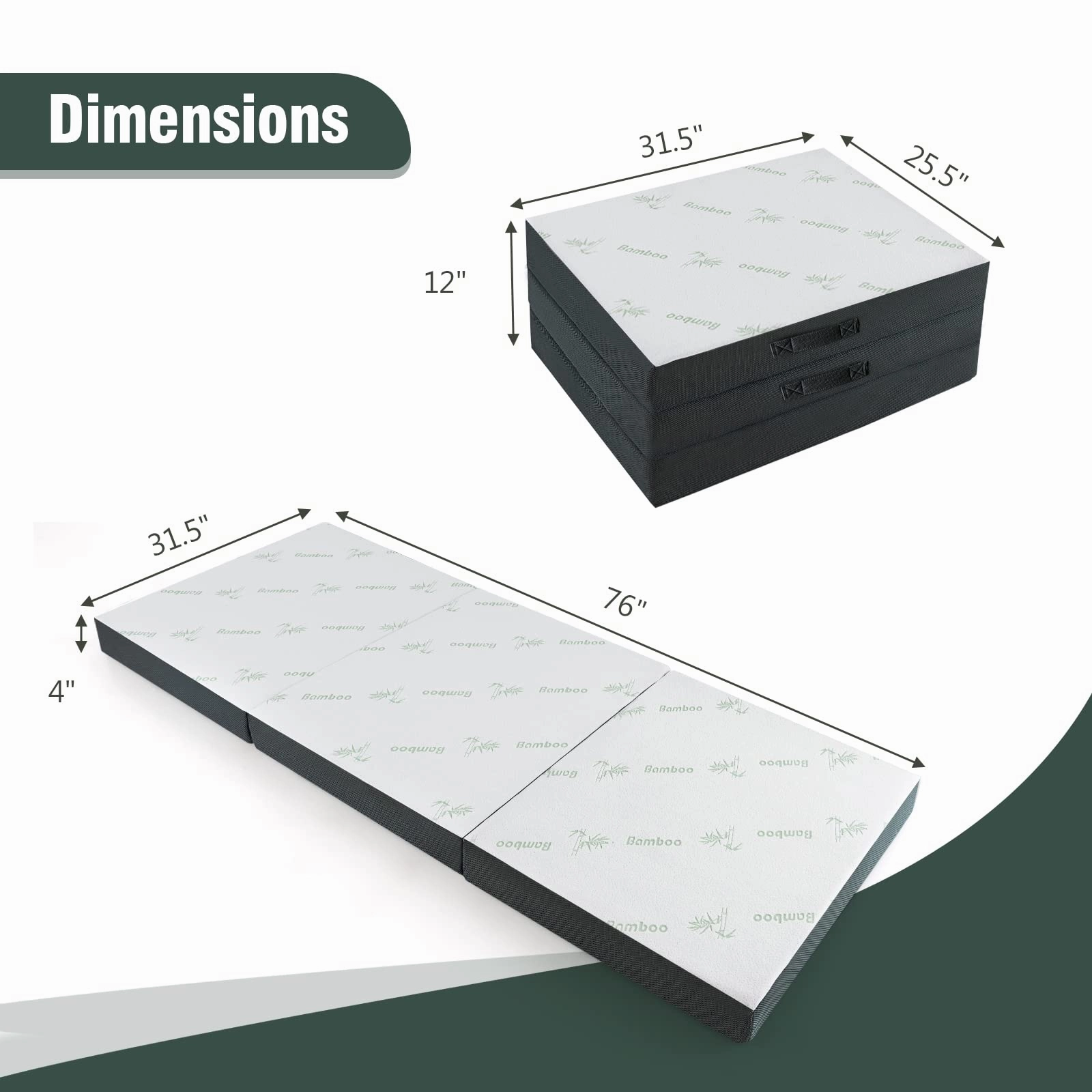 Giantex 4-Inch Tri Folding Mattress, Foam Mattress Topper with Bamboo Fiber Cover (Cot)