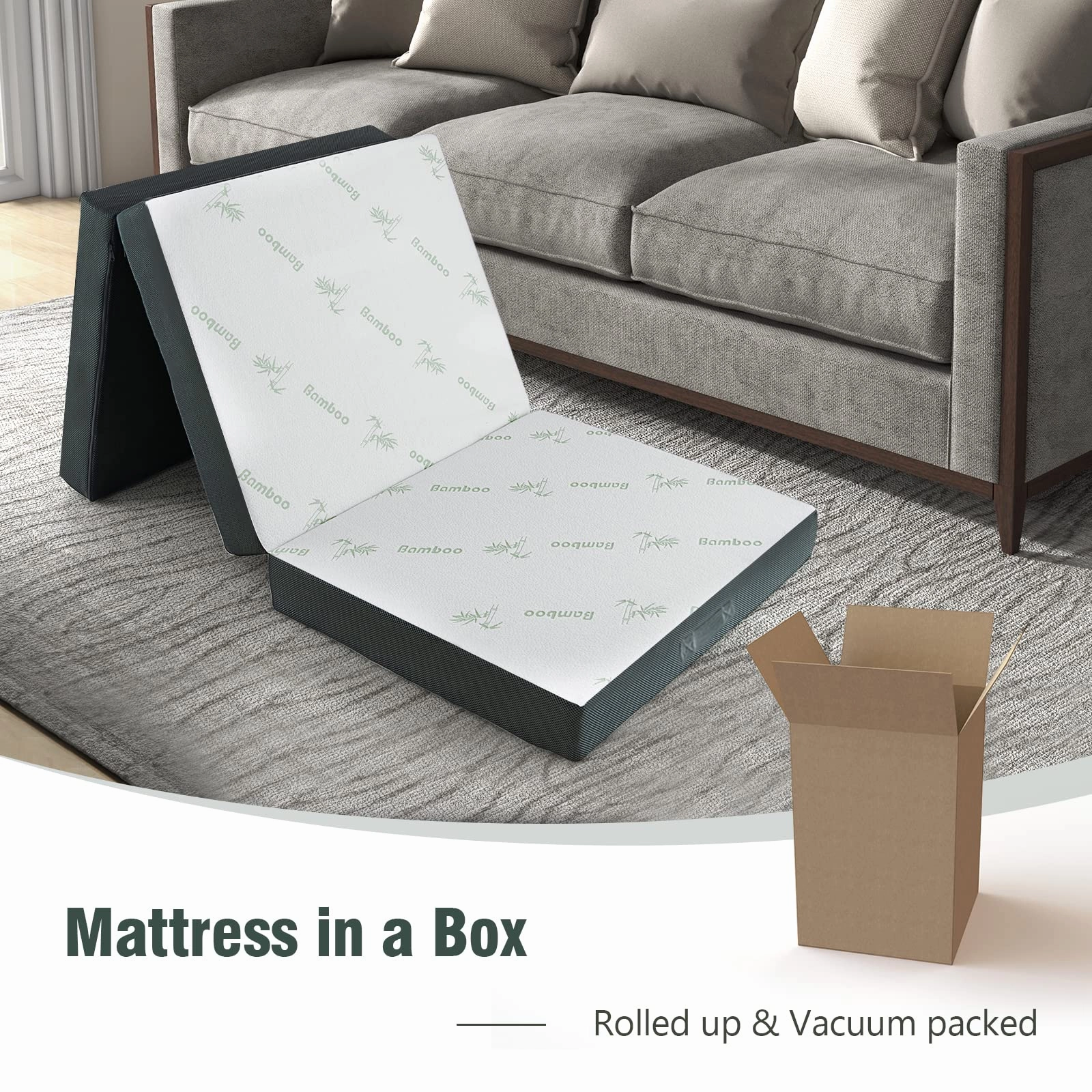 Giantex 4-Inch Tri Folding Mattress, Foam Mattress Topper with Bamboo Fiber Cover (Cot)