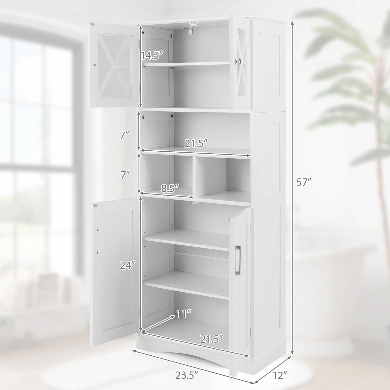Giantex 57" Tall Bathroom Cabinet, Storage Cabinet with Acrylic Doors & Adjustable Shelves