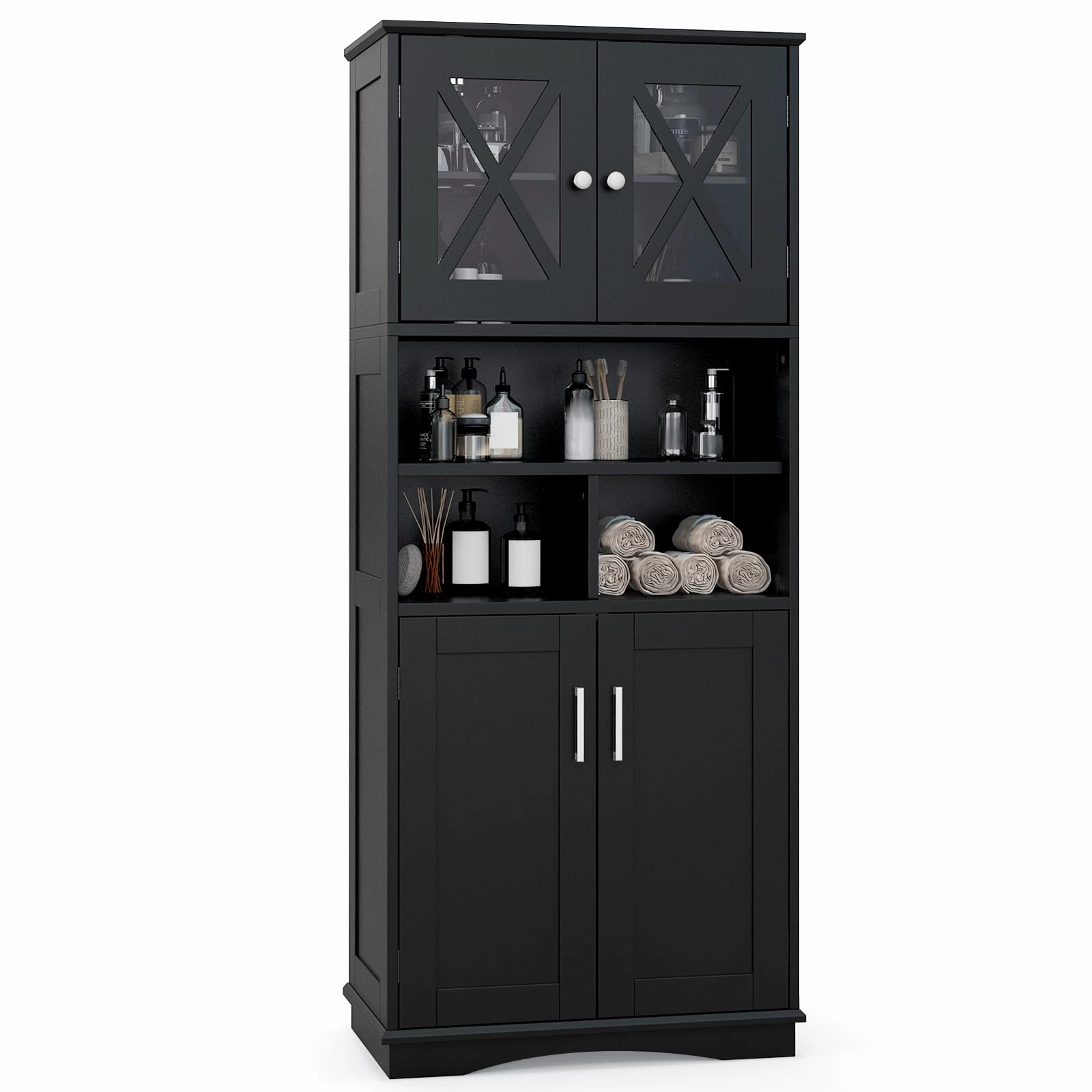 Giantex 57" Tall Bathroom Cabinet, Storage Cabinet with Acrylic Doors & Adjustable Shelves