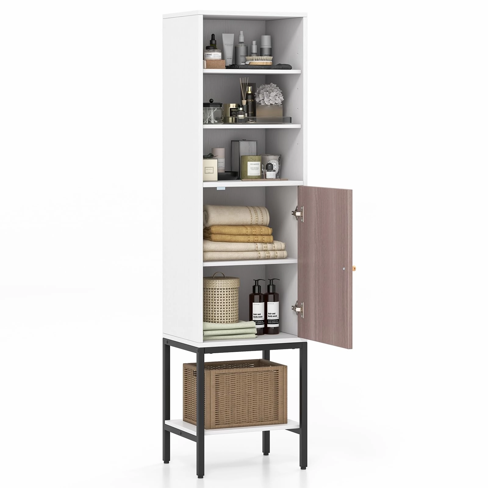 Giantex 57 Tall Bathroom Storage Cabinet, Bathroom Floor Cabinet with Door, Adjustable Shelves & Foot Pads