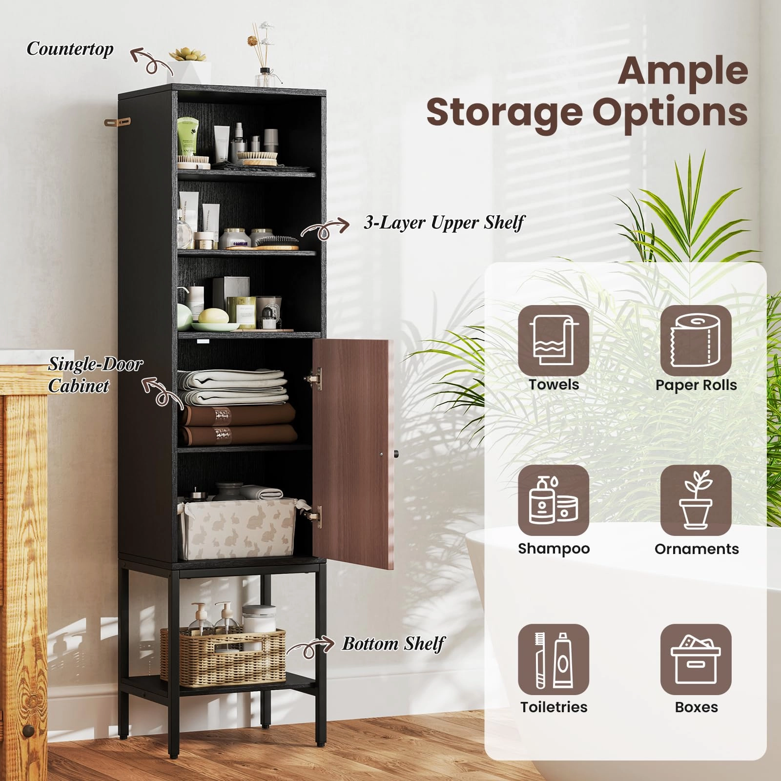Giantex 57 Tall Bathroom Storage Cabinet, Bathroom Floor Cabinet with Door, Adjustable Shelves & Foot Pads