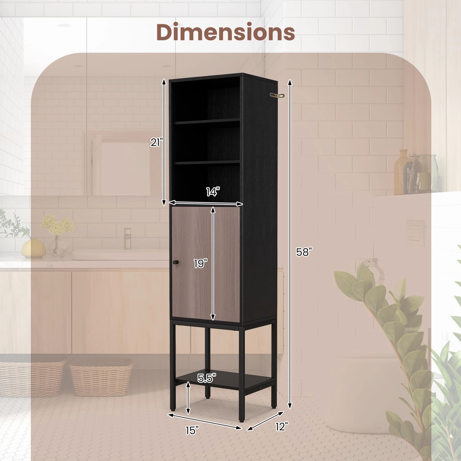 Giantex 57 Tall Bathroom Storage Cabinet, Bathroom Floor Cabinet with Door, Adjustable Shelves & Foot Pads