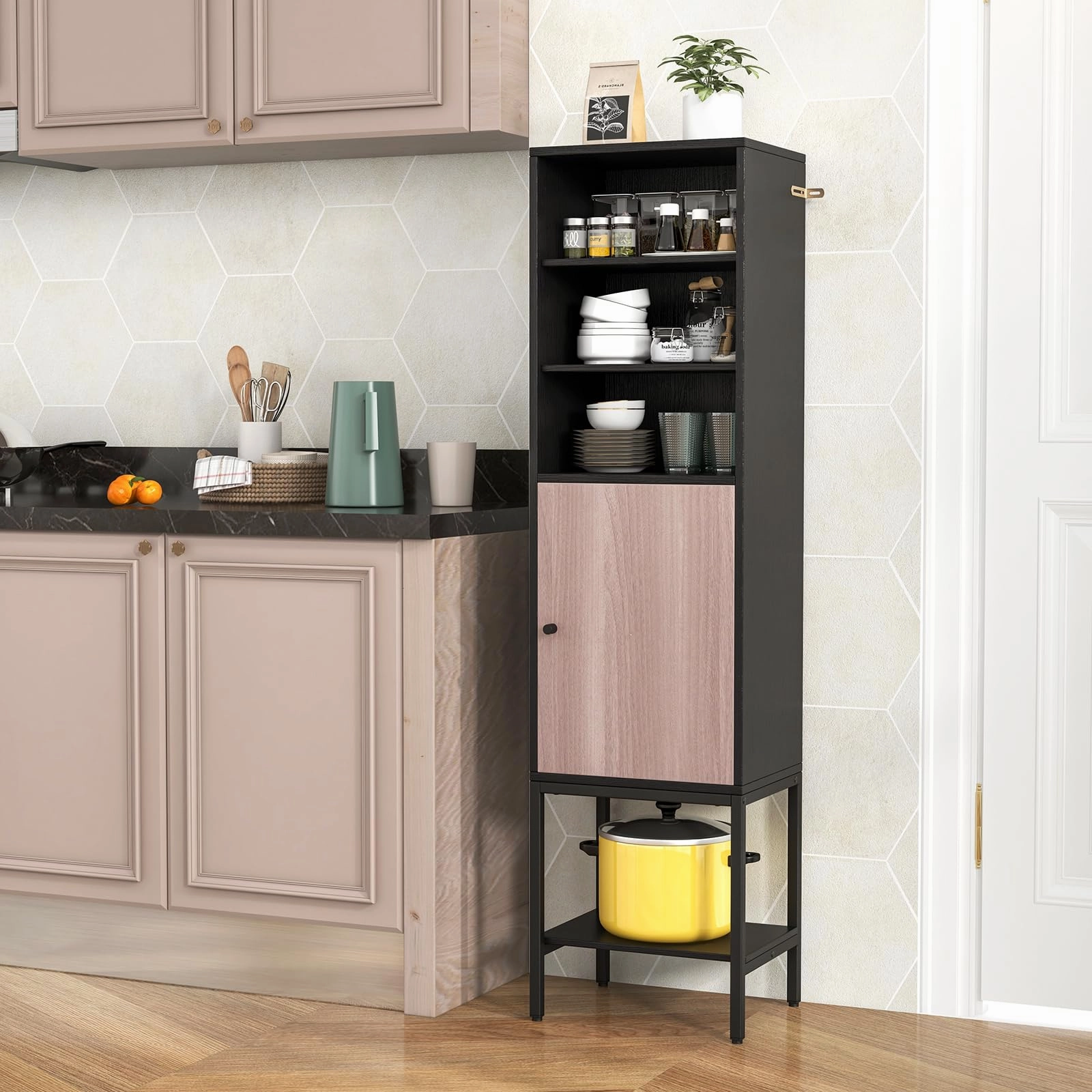 Giantex 57 Tall Bathroom Storage Cabinet, Bathroom Floor Cabinet with Door, Adjustable Shelves & Foot Pads