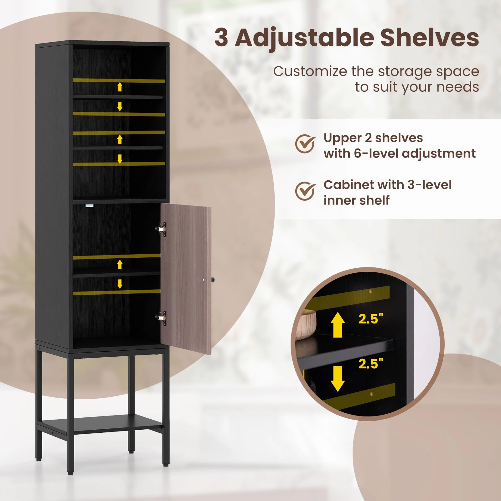 Giantex 57 Tall Bathroom Storage Cabinet, Bathroom Floor Cabinet with Door, Adjustable Shelves & Foot Pads
