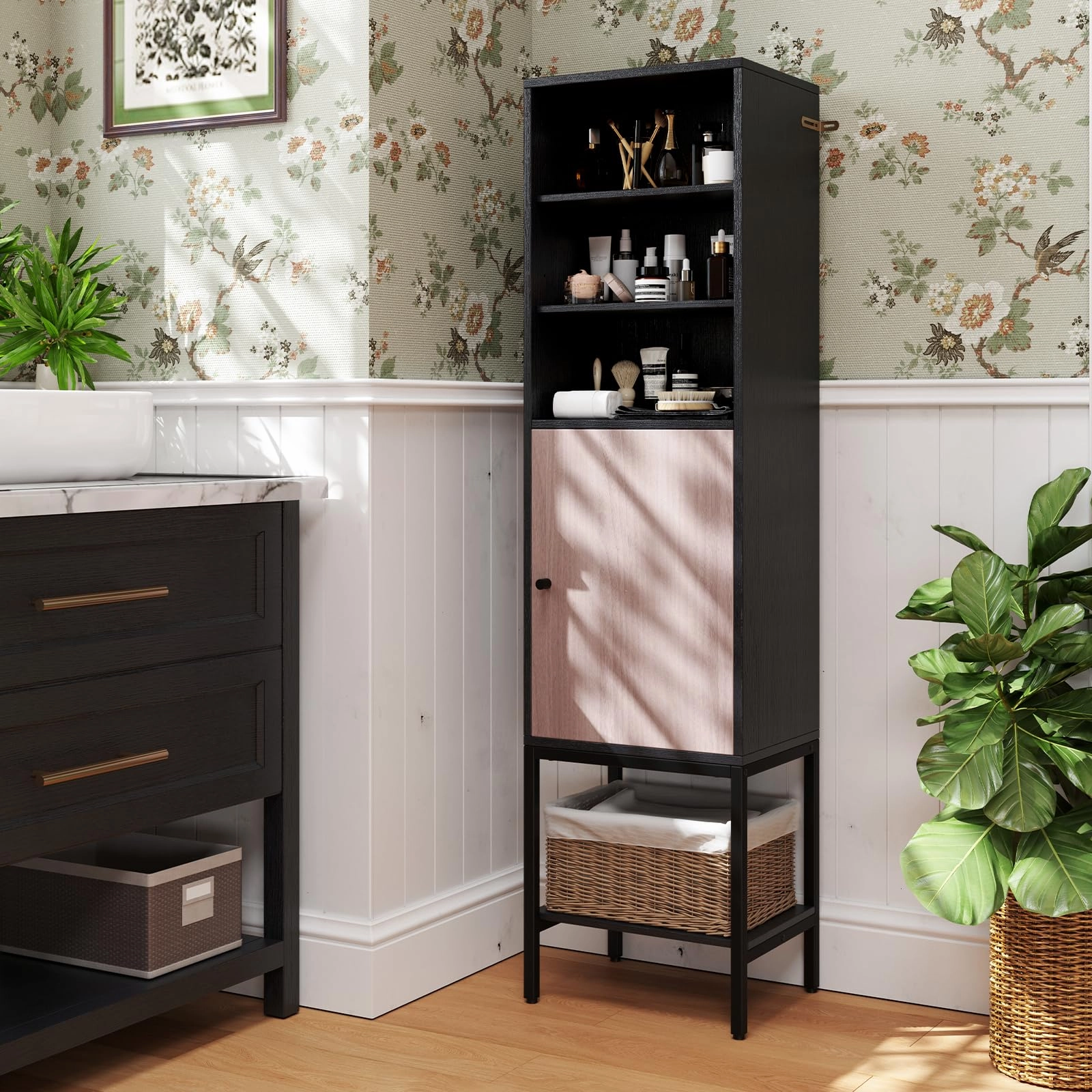 Giantex 57 Tall Bathroom Storage Cabinet, Bathroom Floor Cabinet with Door, Adjustable Shelves & Foot Pads