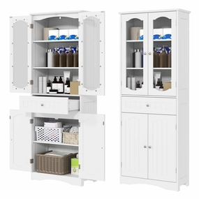 Giantex 63" Tall Bathroom Cabinet, Pantry Cabinet with Tempered Glass Doors, Adjustable Shelves & Large Drawer bathroom storage cabinet, over toilet storage