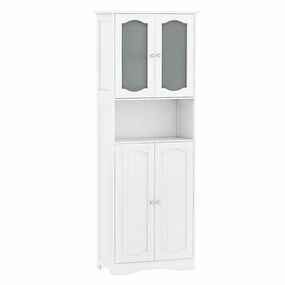 Giantex 64.5" Tall Bathroom Cabinet, Pantry Cabinet with Tempered Glass Doors, Adjustable Shelves bathroom storage cabinet, over toilet storage
