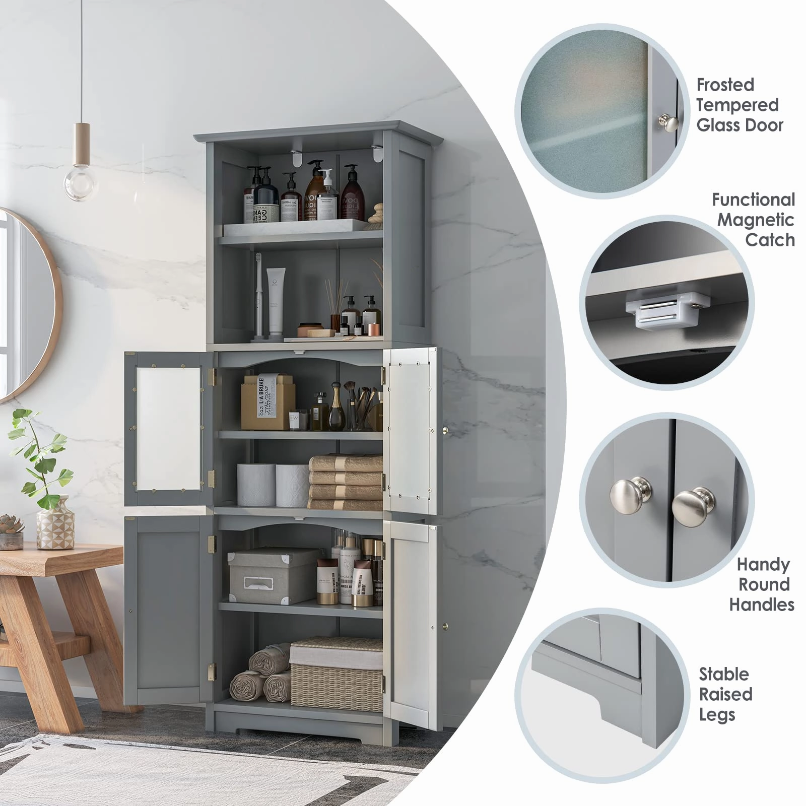 Giantex 64" Tall Bathroom Storage Cabinet, Freestanding Kitchen Pantry Cupboard with 2 Cabinets