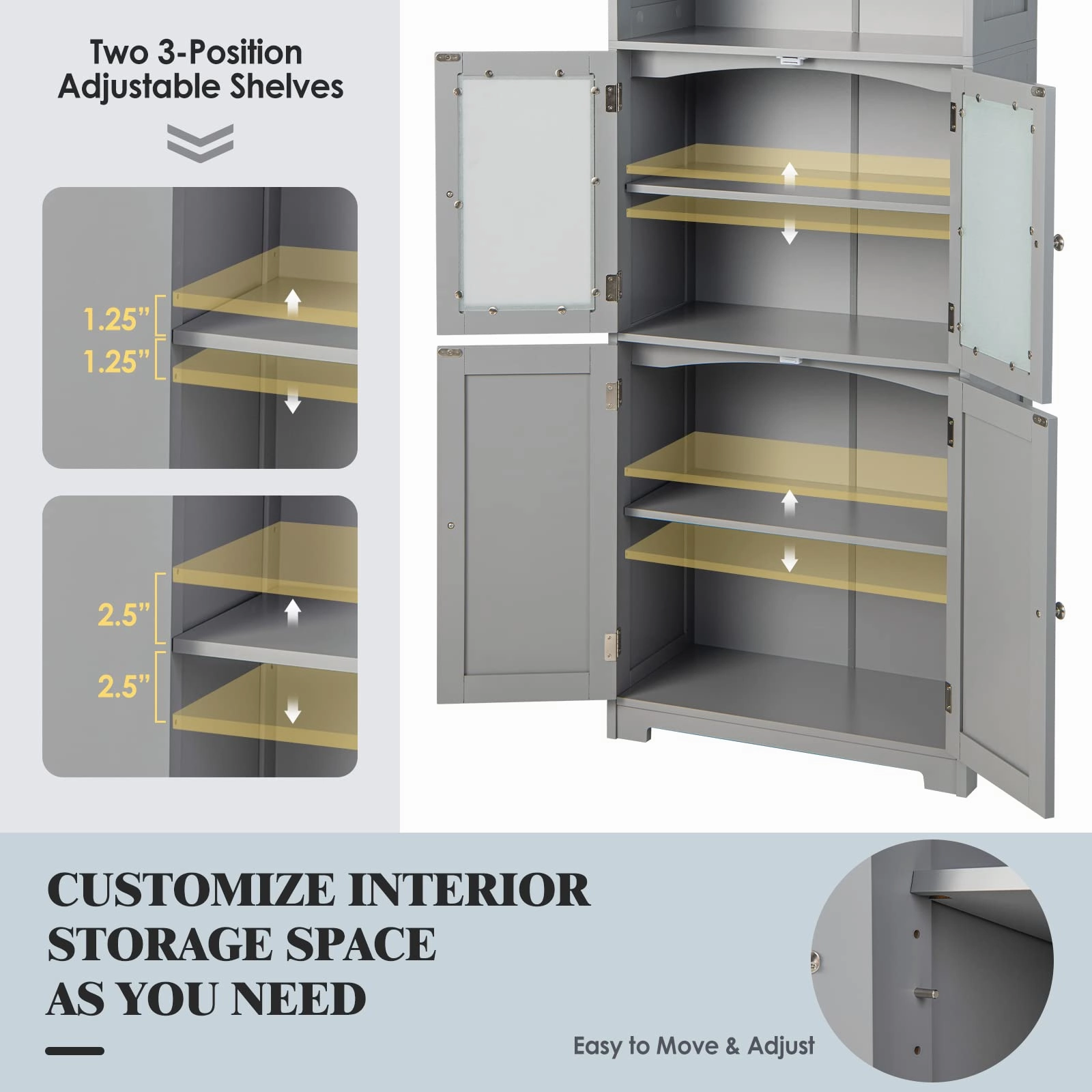 Giantex 64" Tall Bathroom Storage Cabinet, Freestanding Kitchen Pantry Cupboard with 2 Cabinets