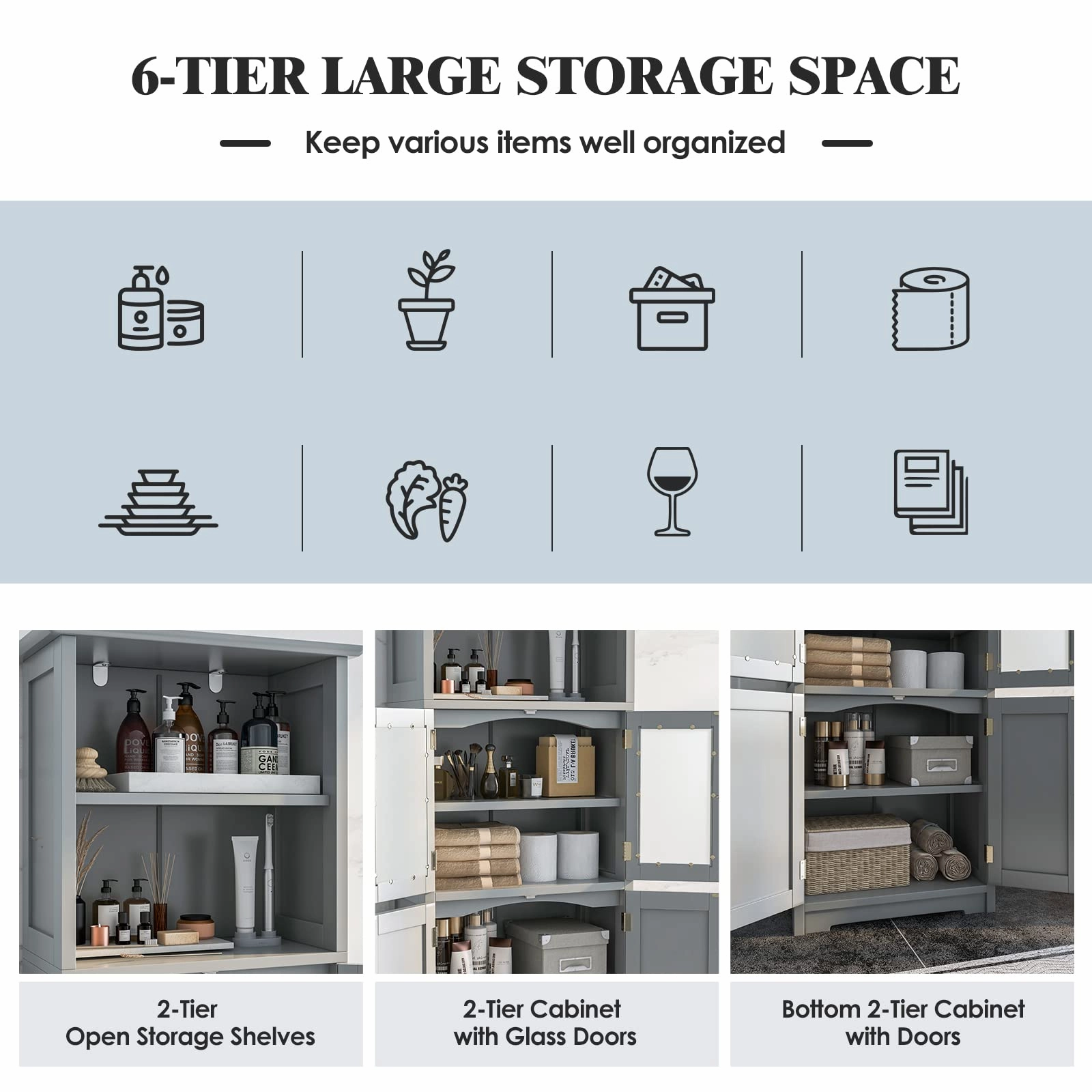 Giantex 64" Tall Bathroom Storage Cabinet, Freestanding Kitchen Pantry Cupboard with 2 Cabinets