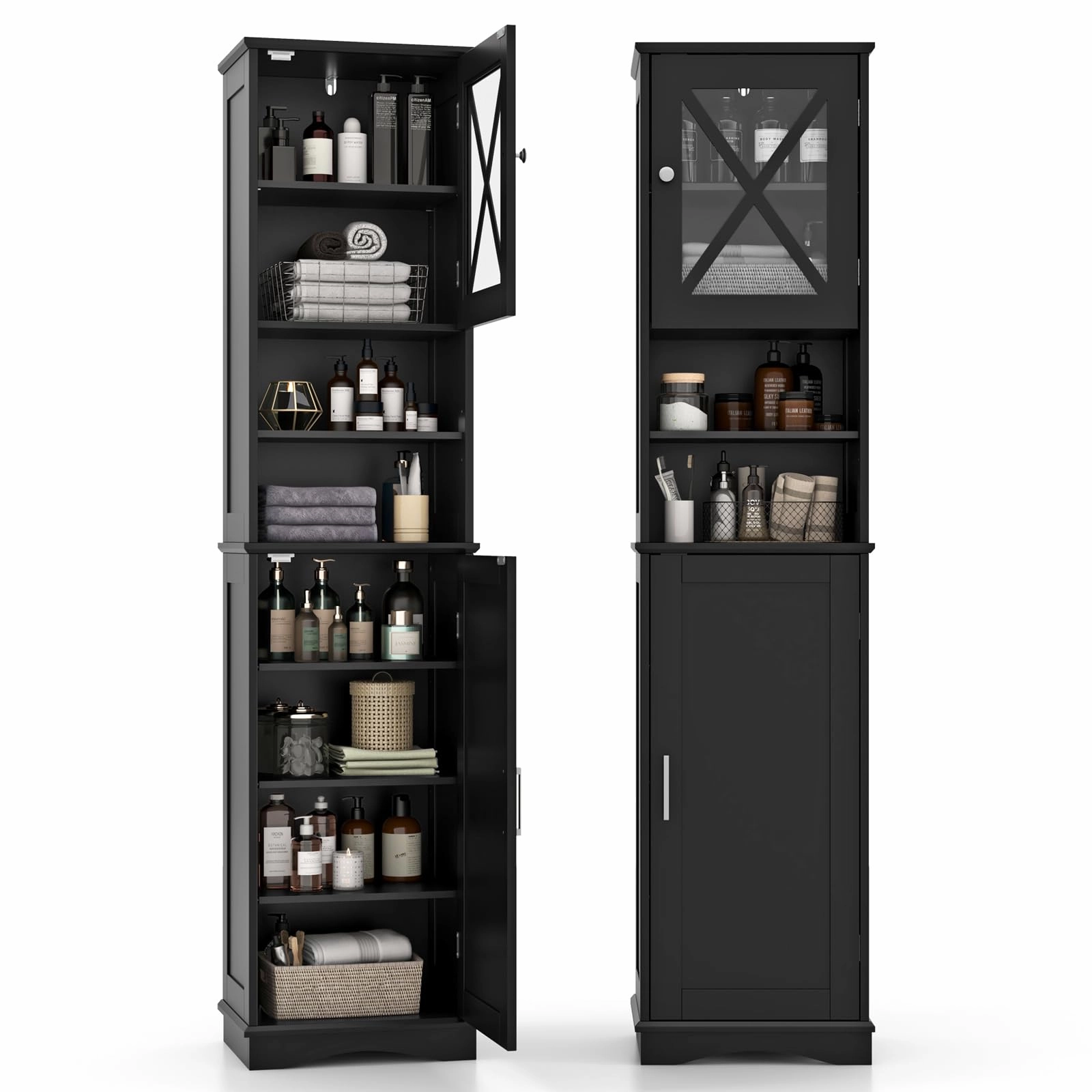 Giantex 67" Tall Storage Cabinet, Bathroom Floor Cabinet with Acrylic Door, Adjustable Shelves