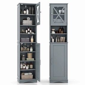 Giantex 67" Tall Storage Cabinet, Bathroom Floor Cabinet with Acrylic Door, Adjustable Shelves bathroom storage cabinet, over toilet storage