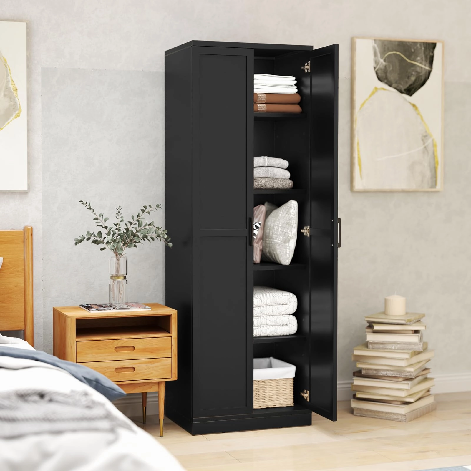 Giantex 70" Tall Wooden Storage Cabinet with 2 Doors and 5 Adjustable Shelves
