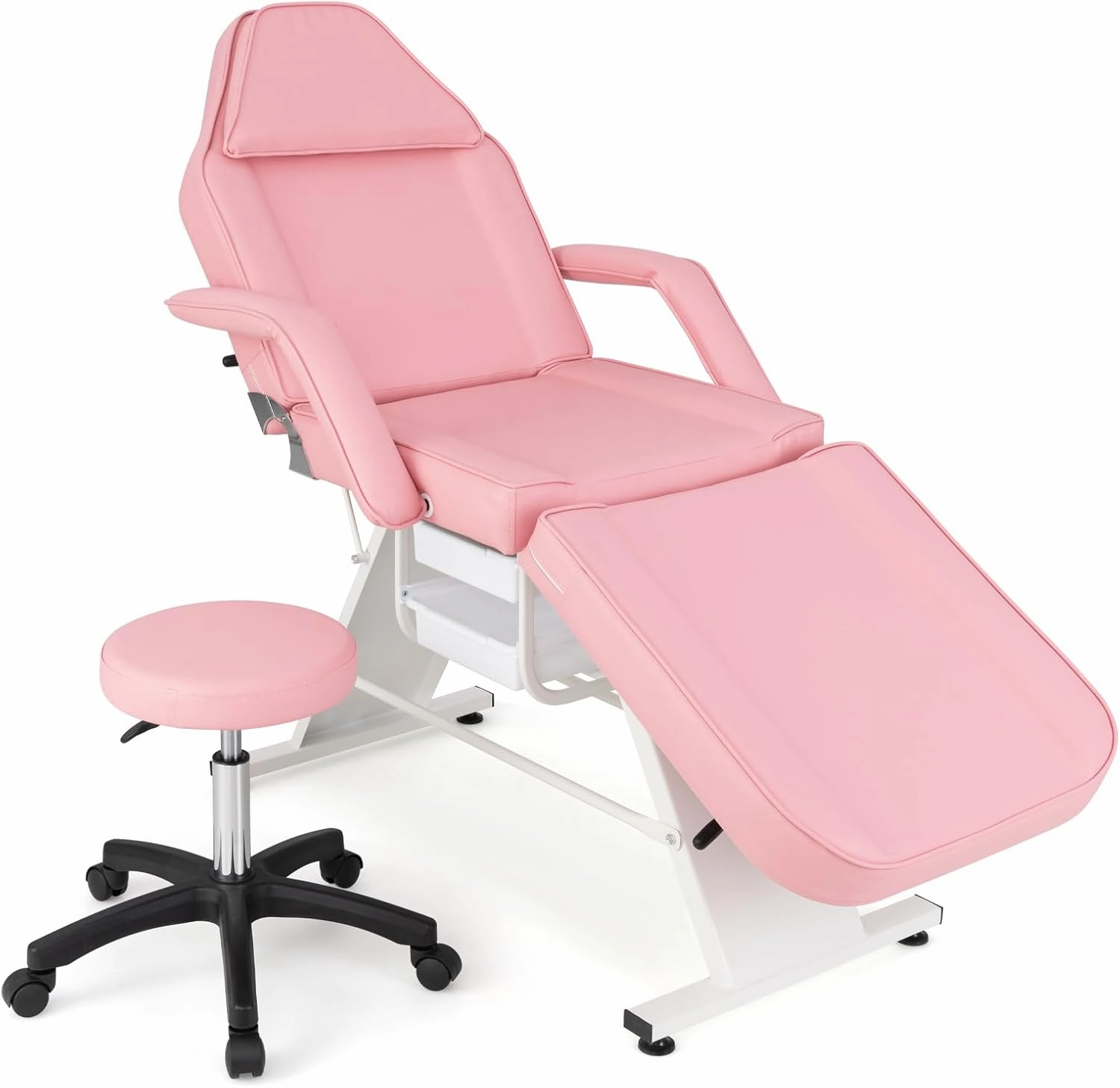 Giantex 72" Massage Bed with Hydraulic Stool, 3-Section Tattoo Chair with Adjustable Backrest, Legrest & Storage Boxes