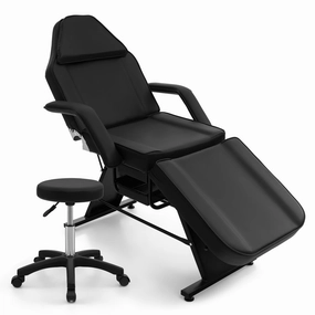 Giantex 72" Massage Bed with Hydraulic Stool, 3-Section Tattoo Chair with Adjustable Backrest, Legrest & Storage Boxes folding chair, portable chair