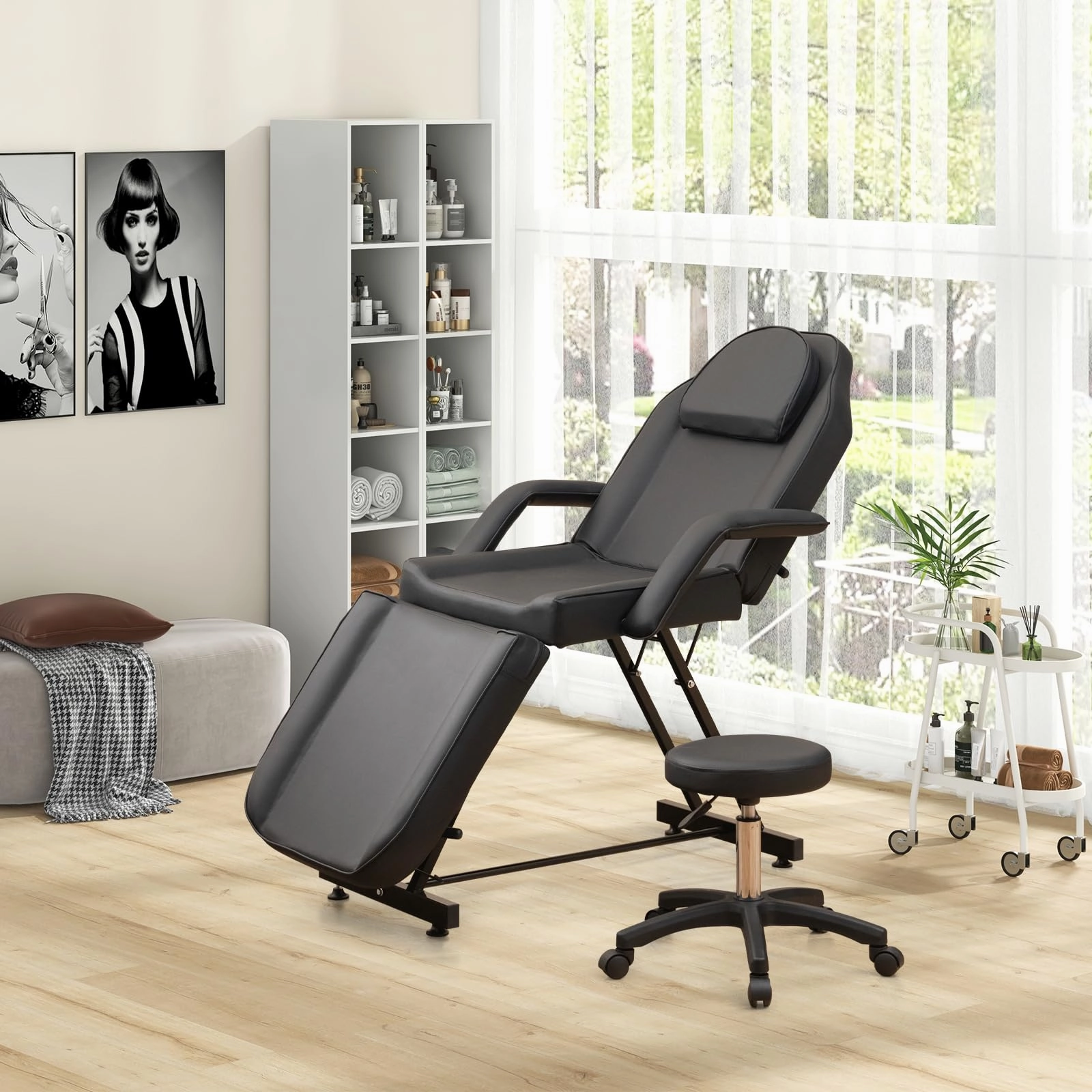Giantex 73" Facial Chair with Hydraulic Stool, Tattoo Chair with with Adjustable Backrest & Legrest