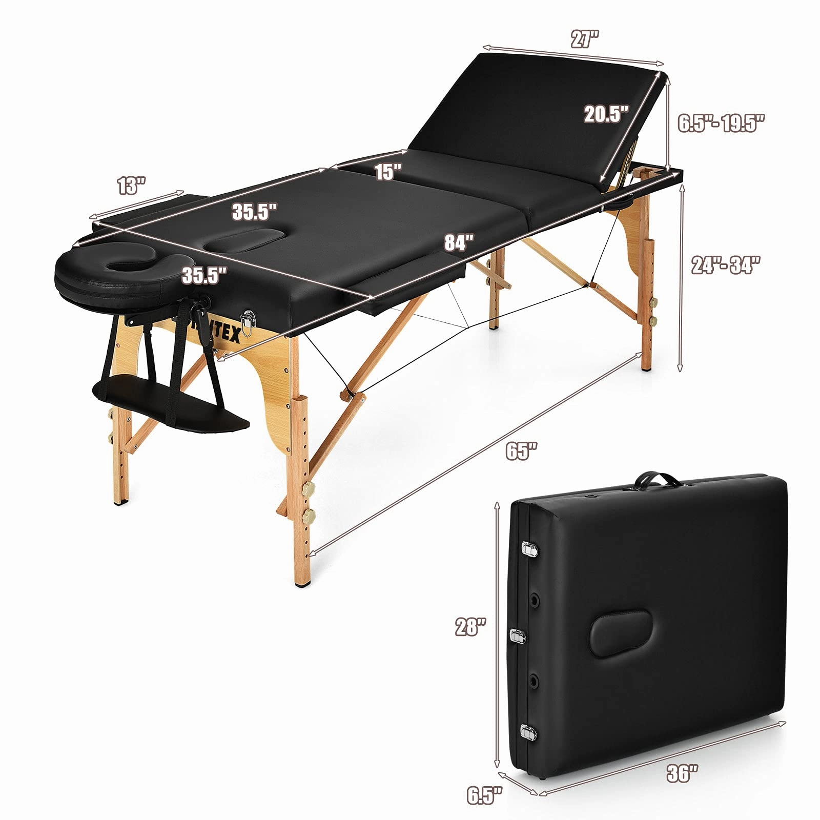 Giantex 84inch Folding Massage Table Spa Bed, 3 Folding Mode