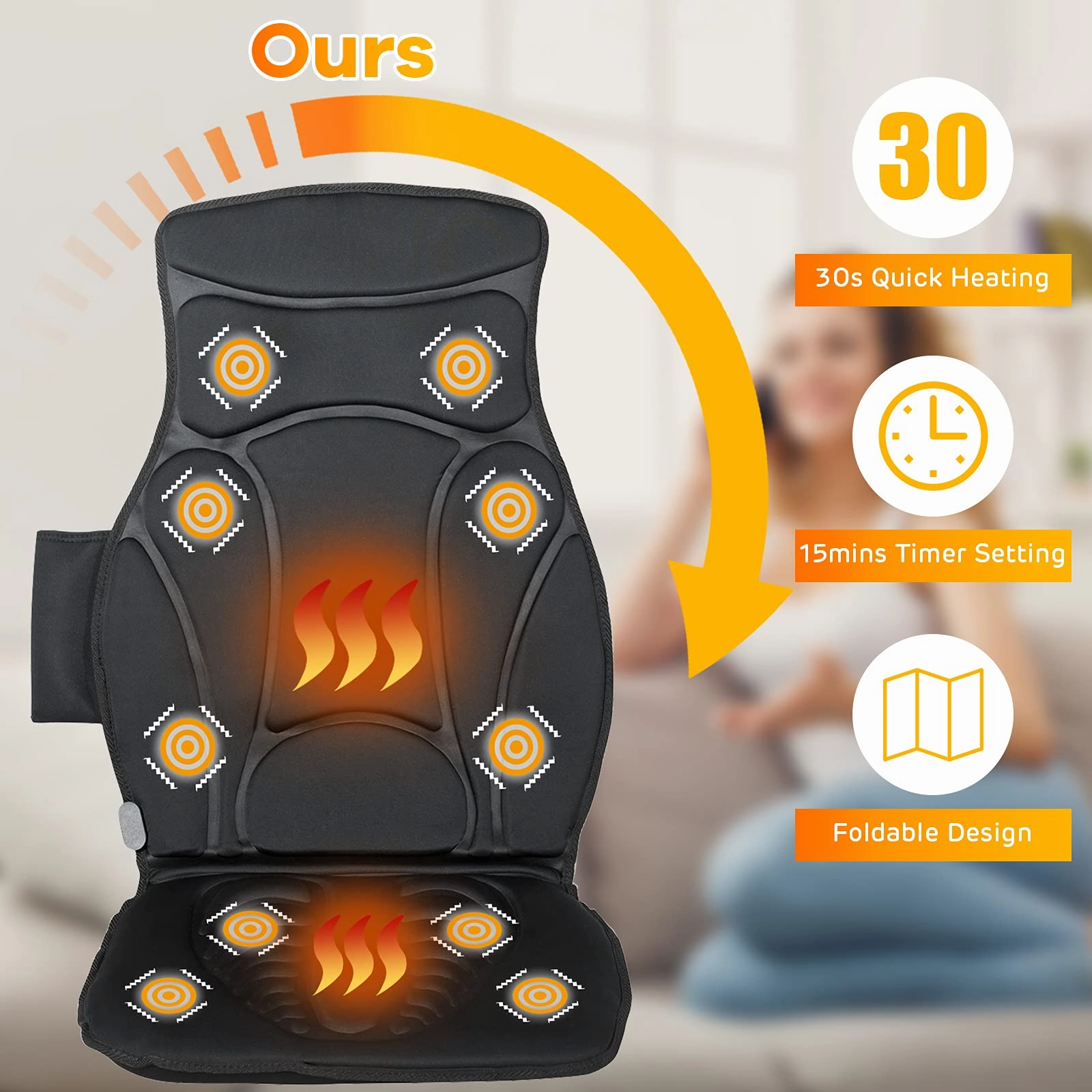 Giantex Back Massager for Back Pain, Chair Massage Pad Shiatsu Massage Seat with 10 Vibration Motors