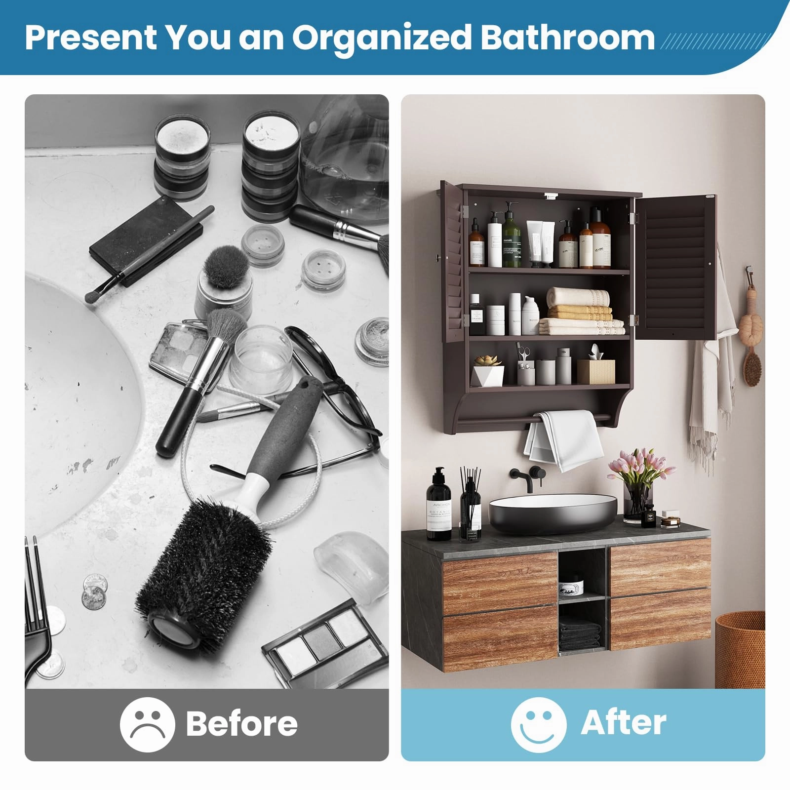 Giantex Bathroom Cabinet Wall Mounted - Hanging Medicine Cabinet with 2 Louvered Doors