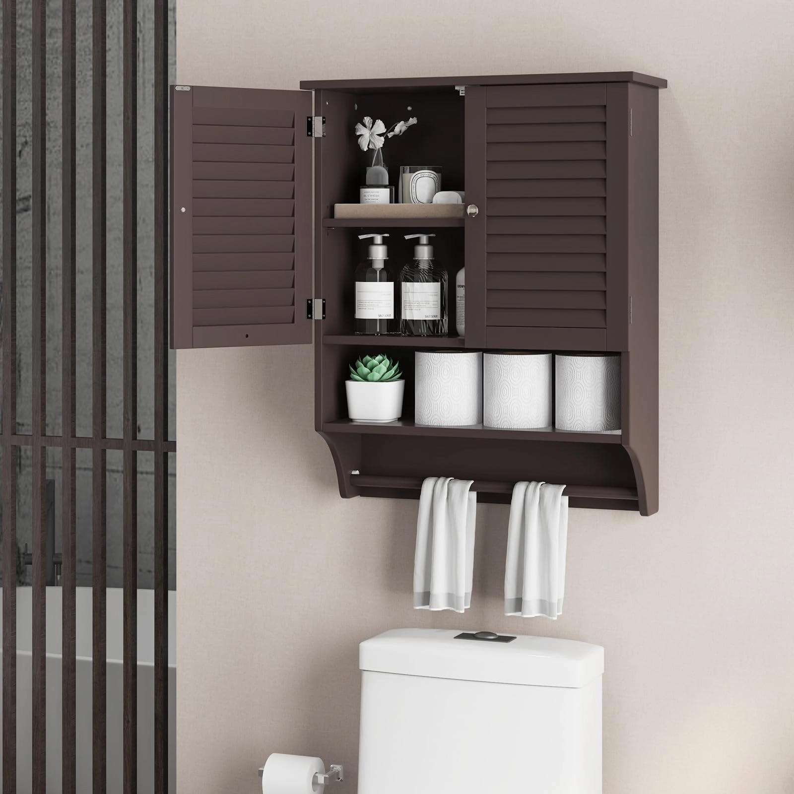 Giantex Bathroom Cabinet Wall Mounted - Hanging Medicine Cabinet with 2 Louvered Doors