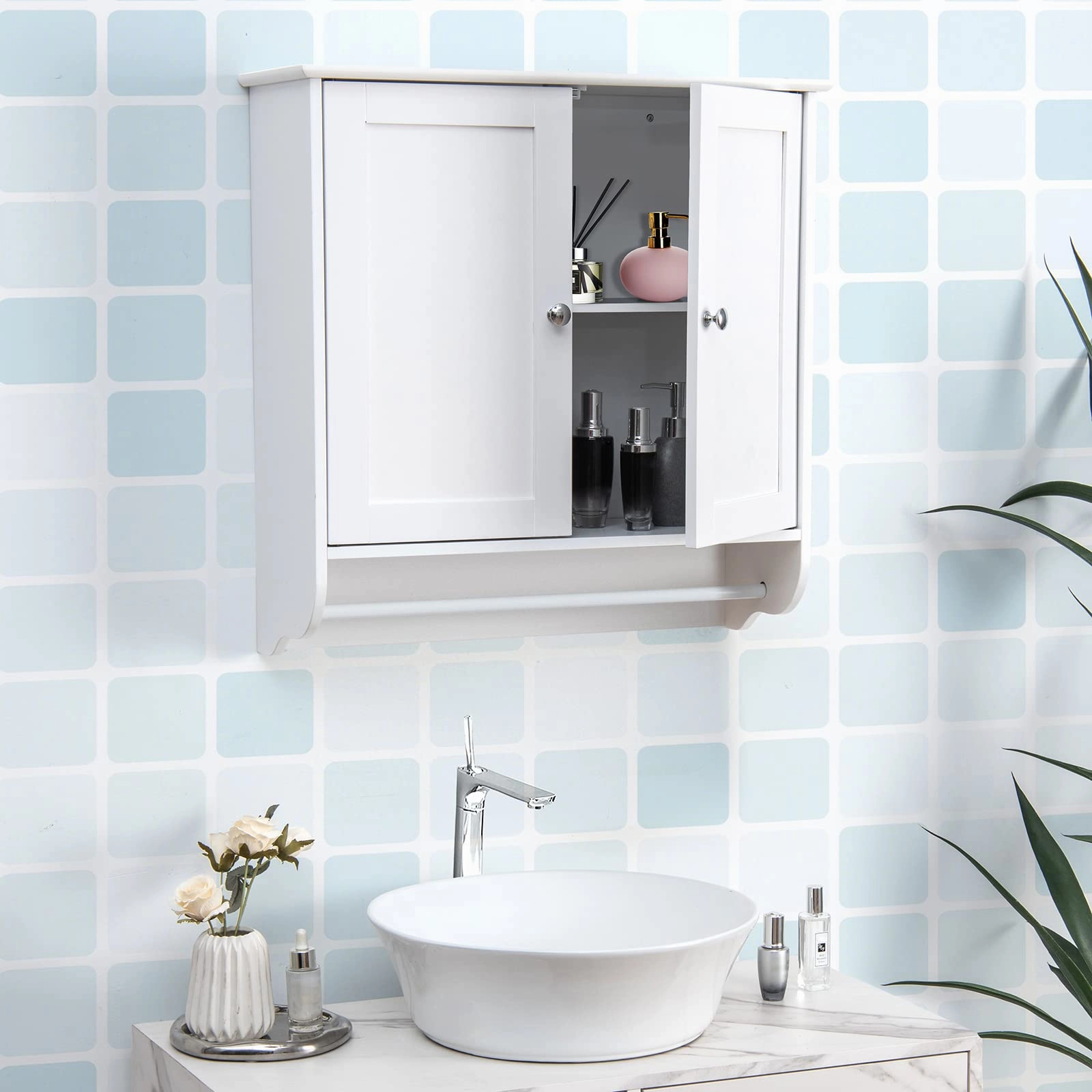 Giantex Bathroom Cabinet Wall Mounted - Over The Toilet Medicine Cabinet with Double Doors