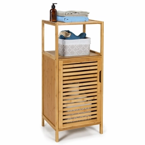 Giantex Bathroom Floor Cabinet, Bamboo Storage Cabinet w/Single Door & Open Shelves bathroom storage cabinet, over toilet storage